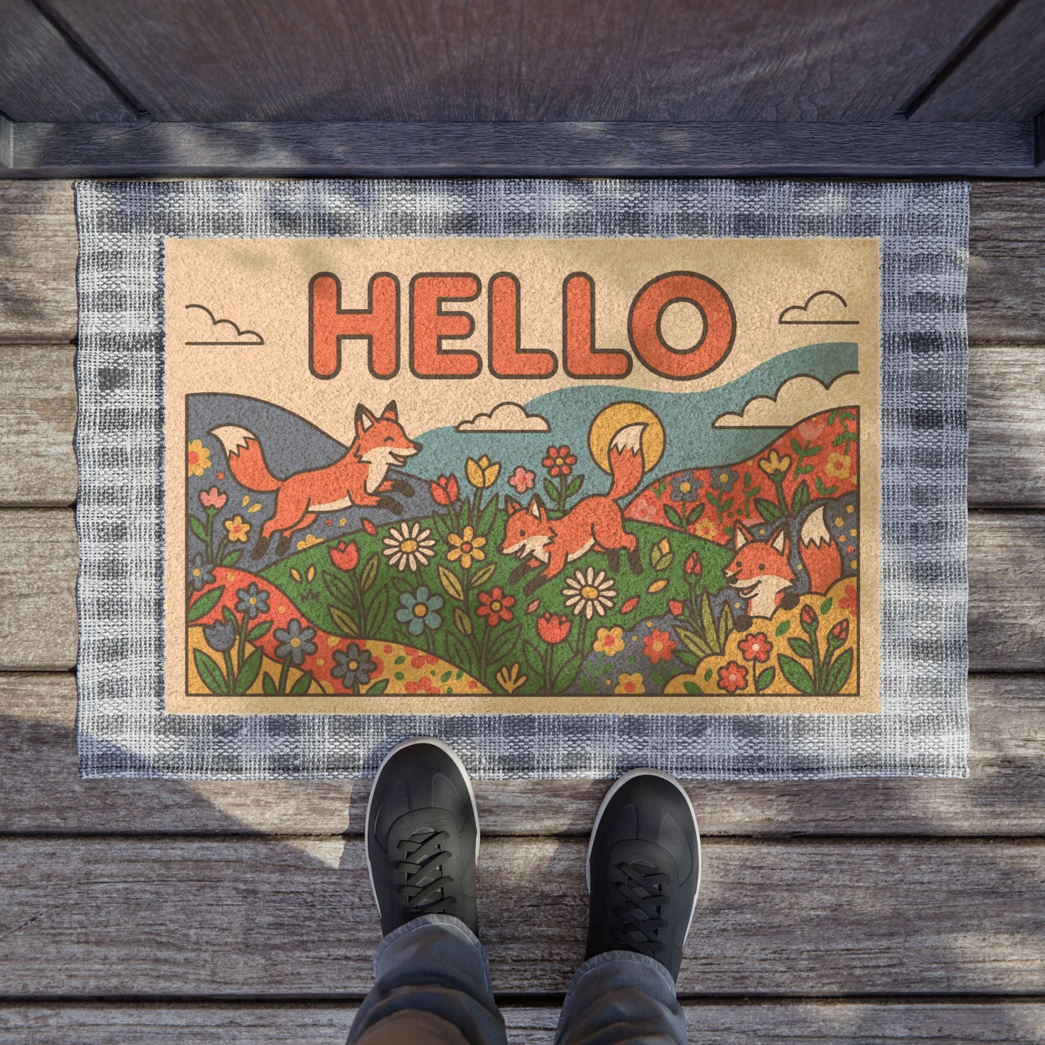 Retro Bold Pop Art Hello Foxes Meadow Print