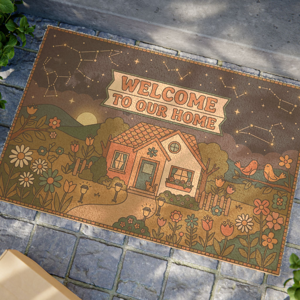Retro Celestial Cottage Garden Welcome Doormat