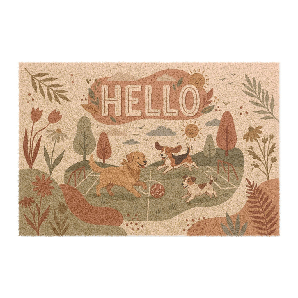 Boho Spring Soccer Pups Welcome Doormat