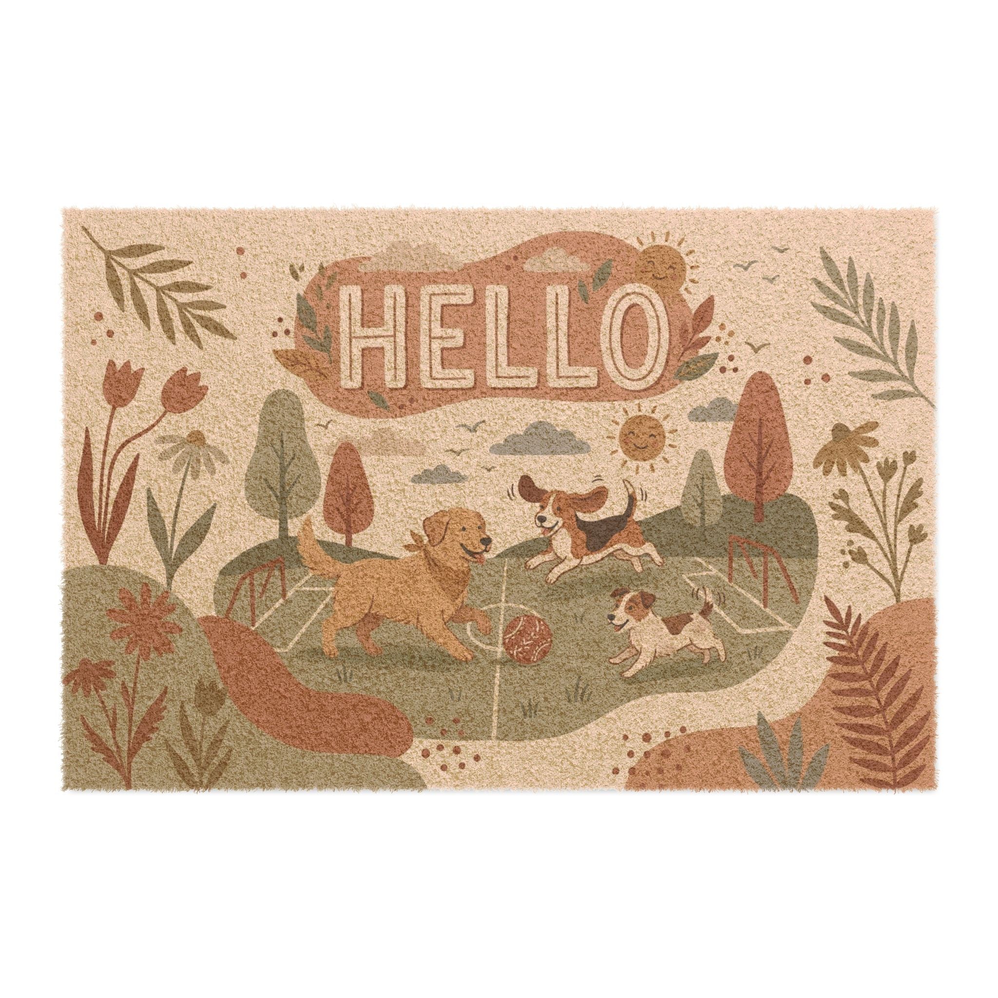 Boho Spring Soccer Pups Welcome Doormat