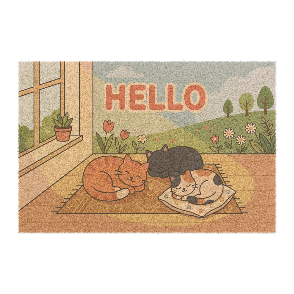 Cozy Sunlit Kittens Hello Spring Doormat