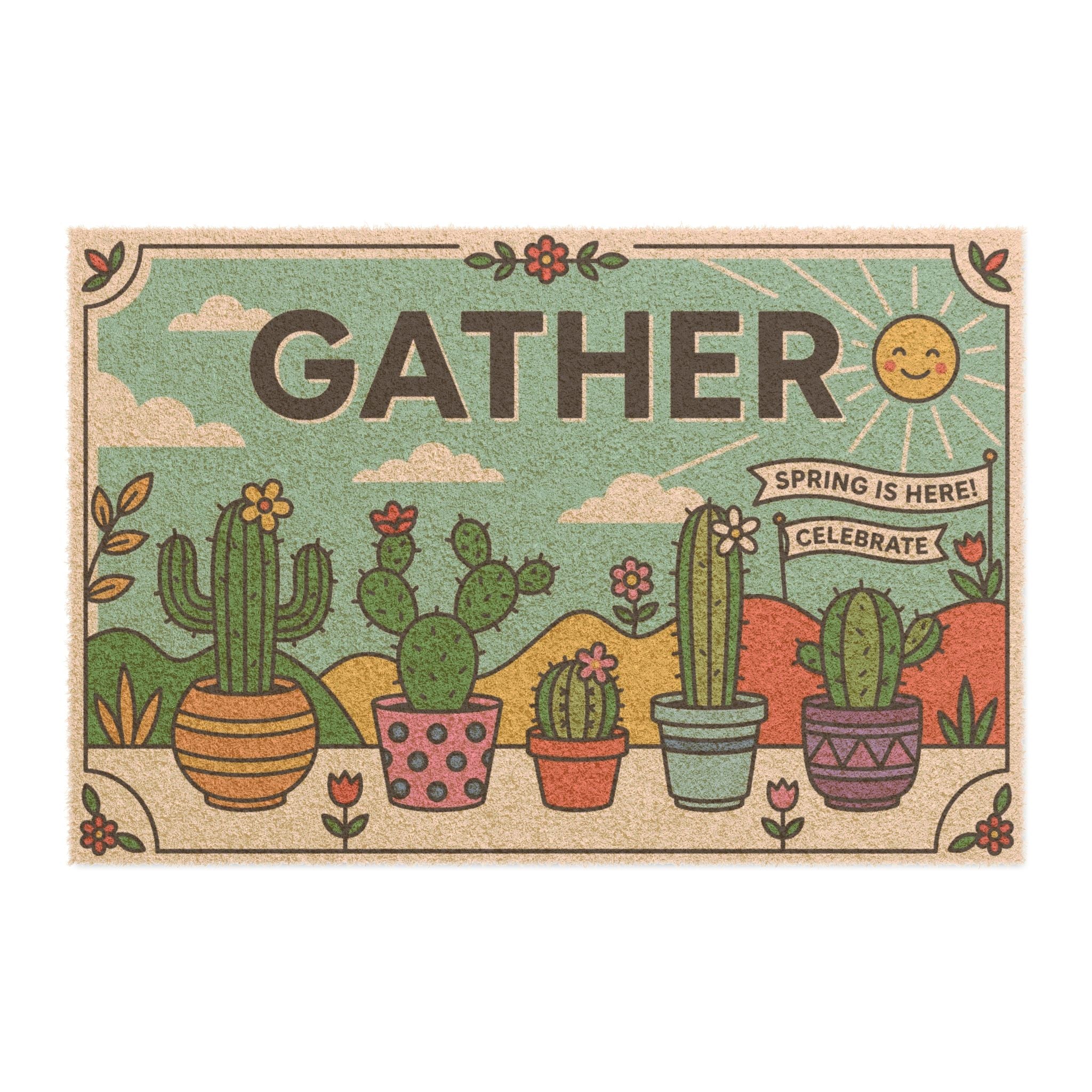 Retro Pop Cactus Garden Gather Welcome Mat