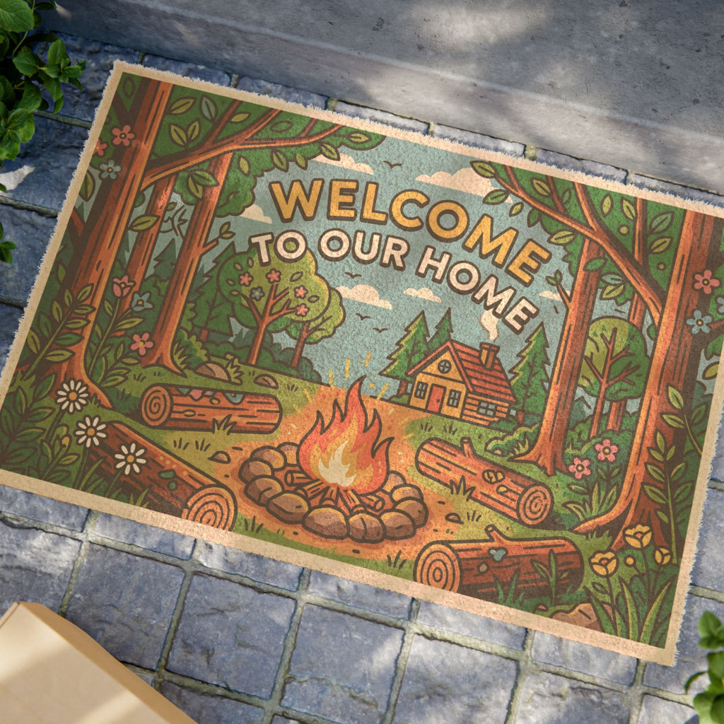 Retro Woodland Campfire Welcome Doormat