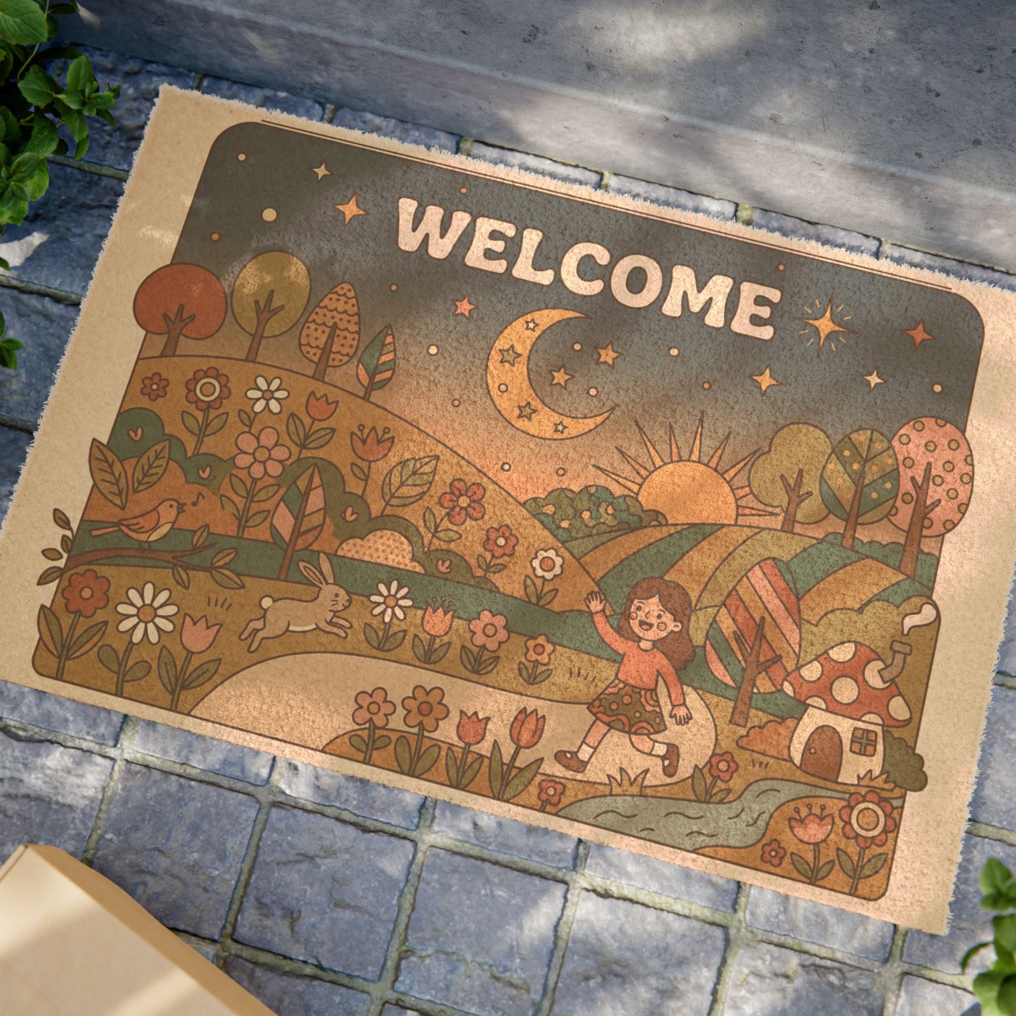 Groovy Mushroom Meadow Welcome Doormat
