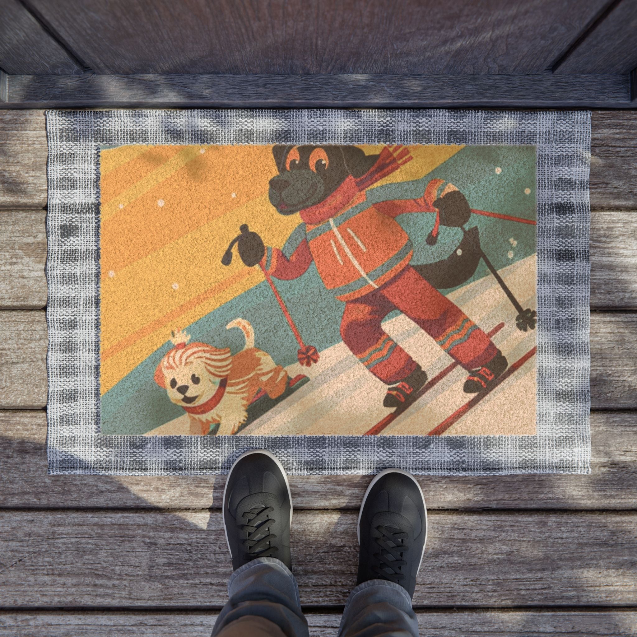Paw-some Skier Dogs Welcome Mat