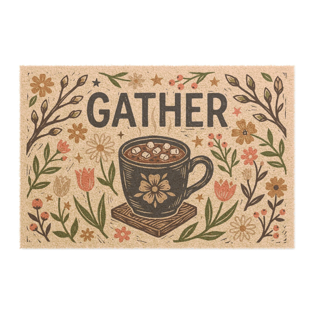 Cozy Linocut Gather Cocoa & Spring Blooms Art