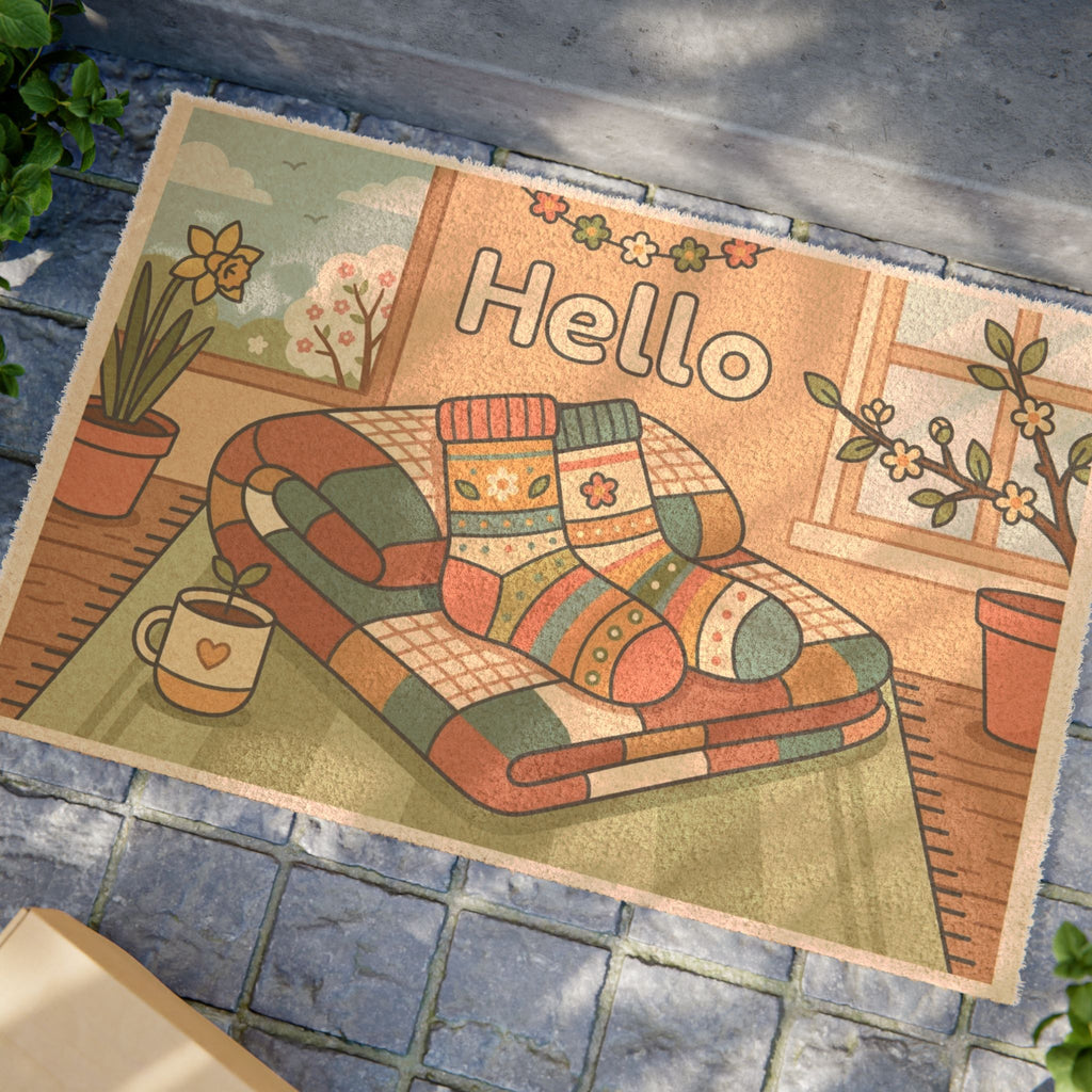 Cozy Spring Socks Welcome Mat