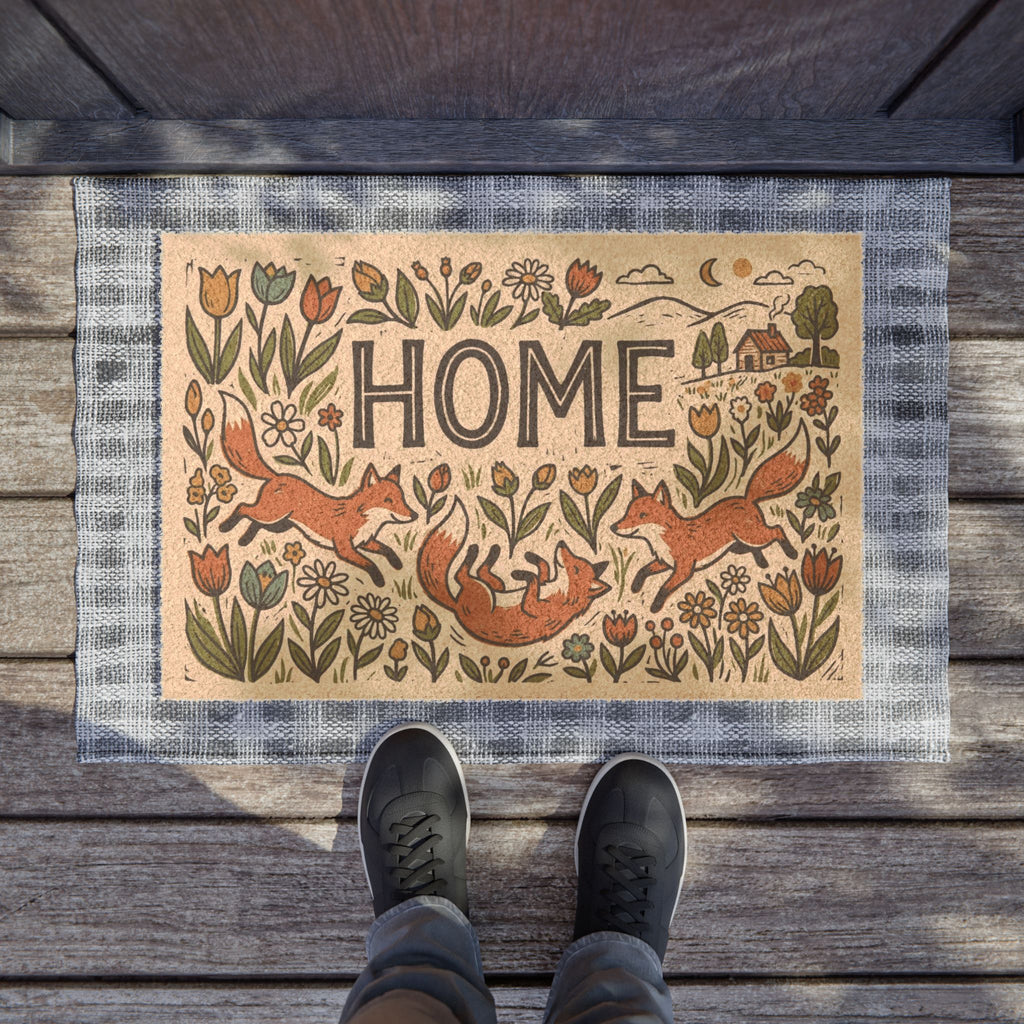 Cozy Linocut Spring Foxes Home Welcome Art