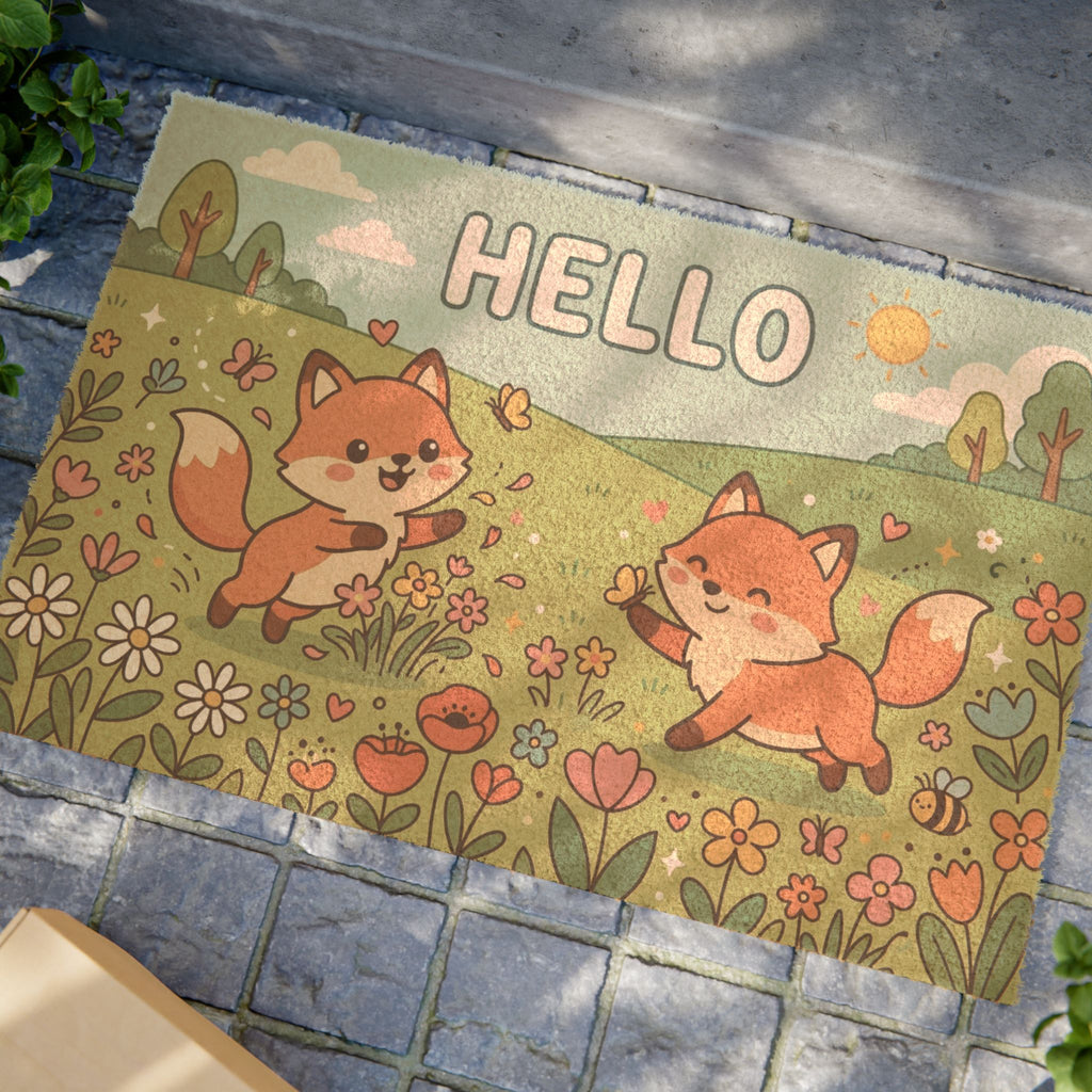 Kawaii Hello Foxes Summer Meadow Art Print