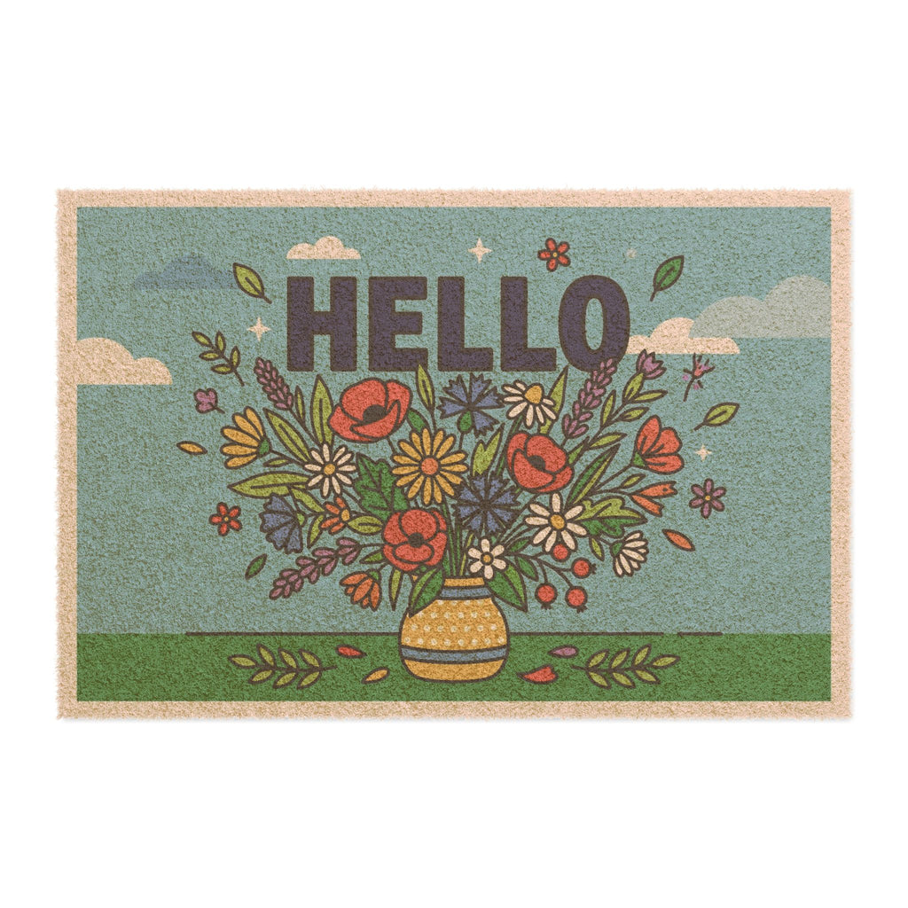 Cheerful Pop Art Wildflowers Hello Doormat