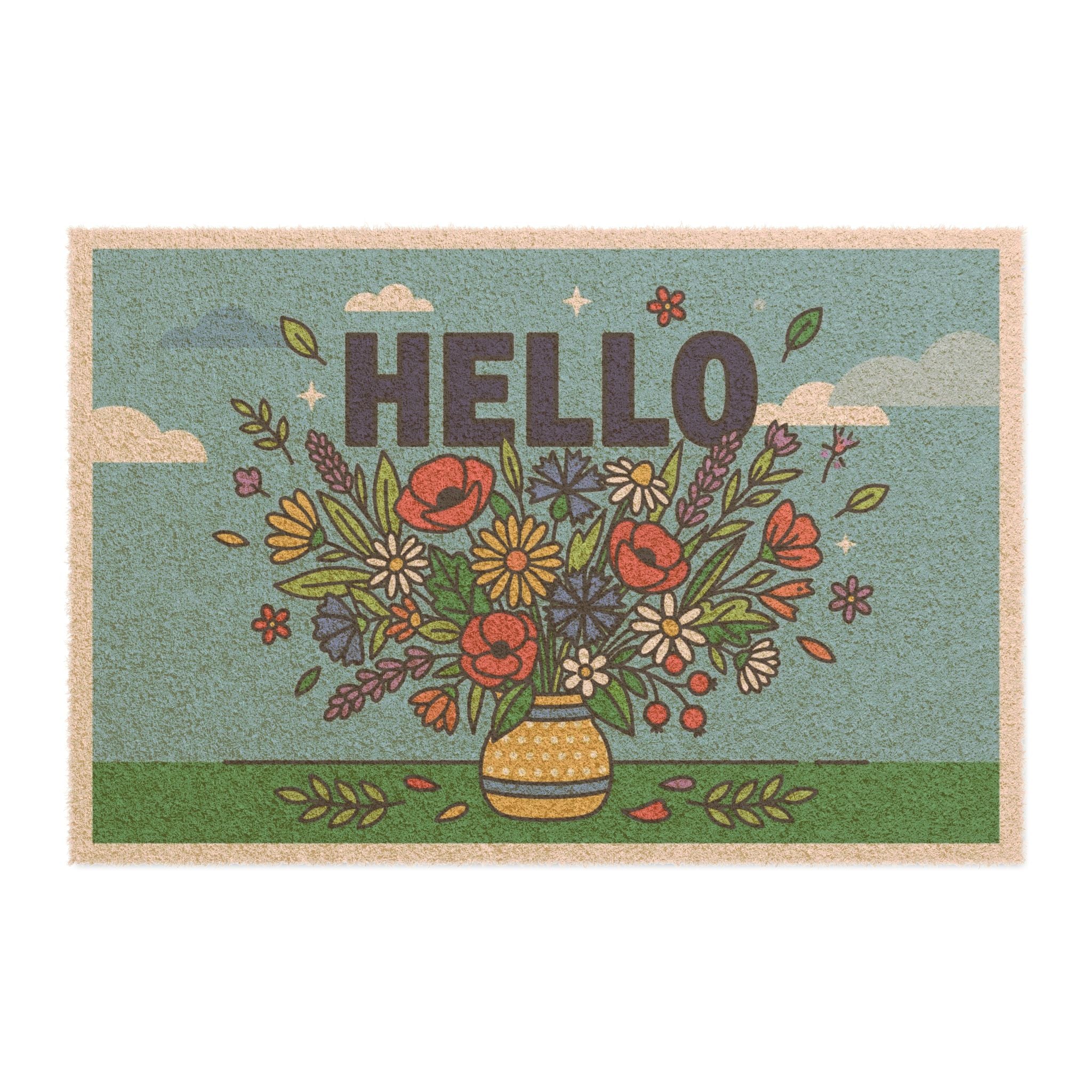 Cheerful Pop Art Wildflowers Hello Doormat