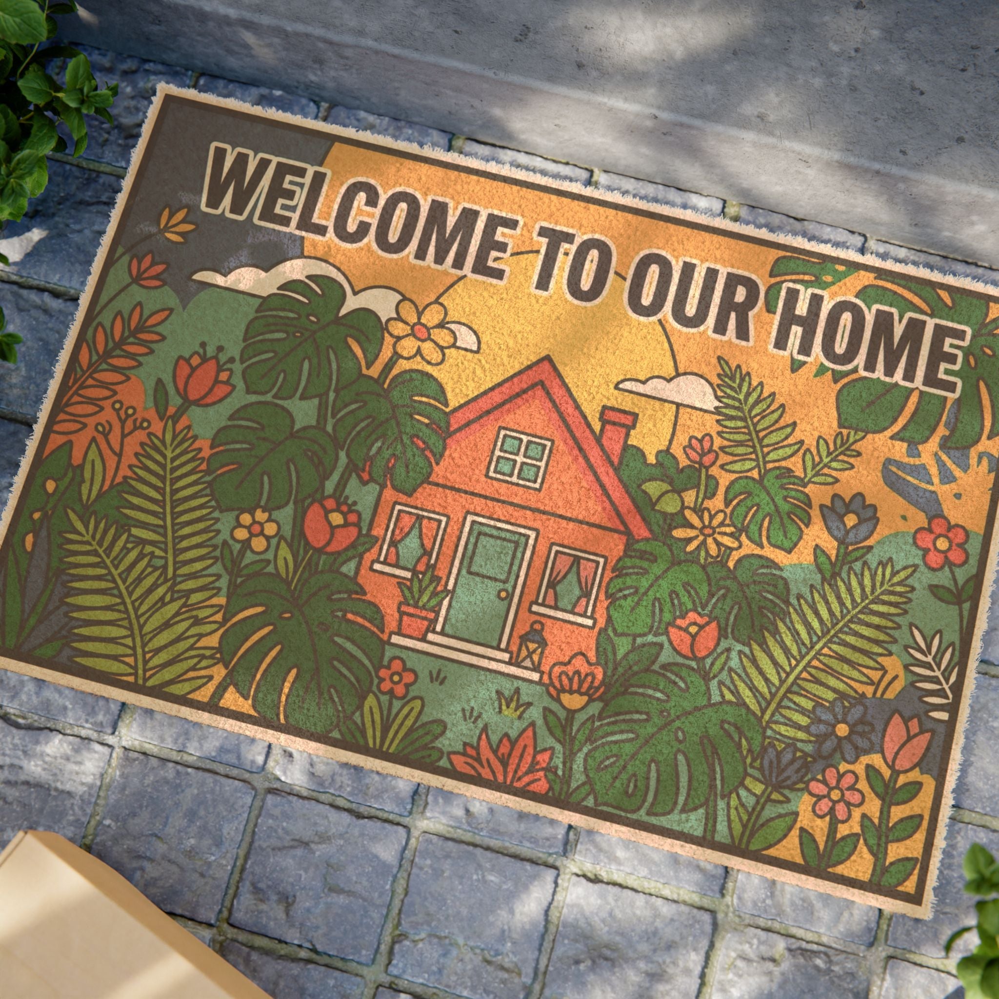Retro Botanical Pop Art Welcome Home Doormat