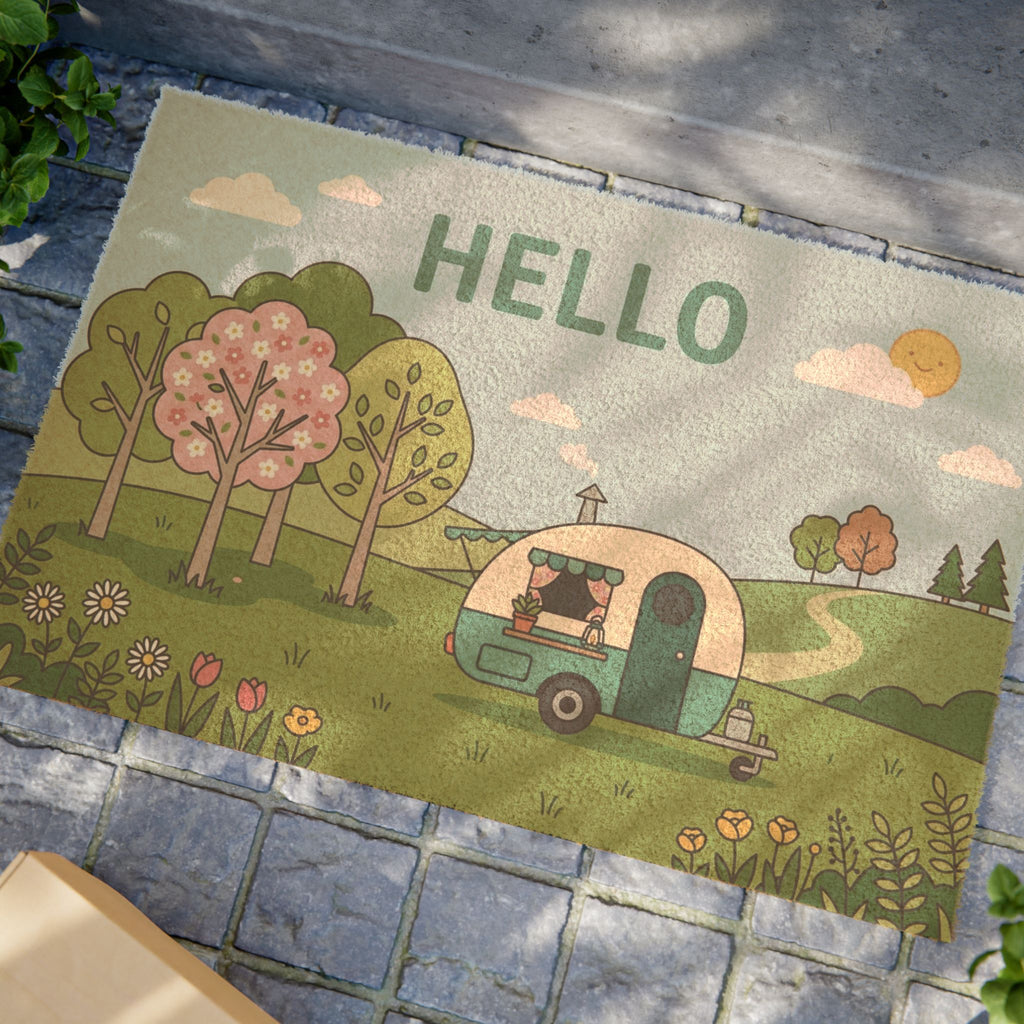 Hello Spring Vintage Camper Mat