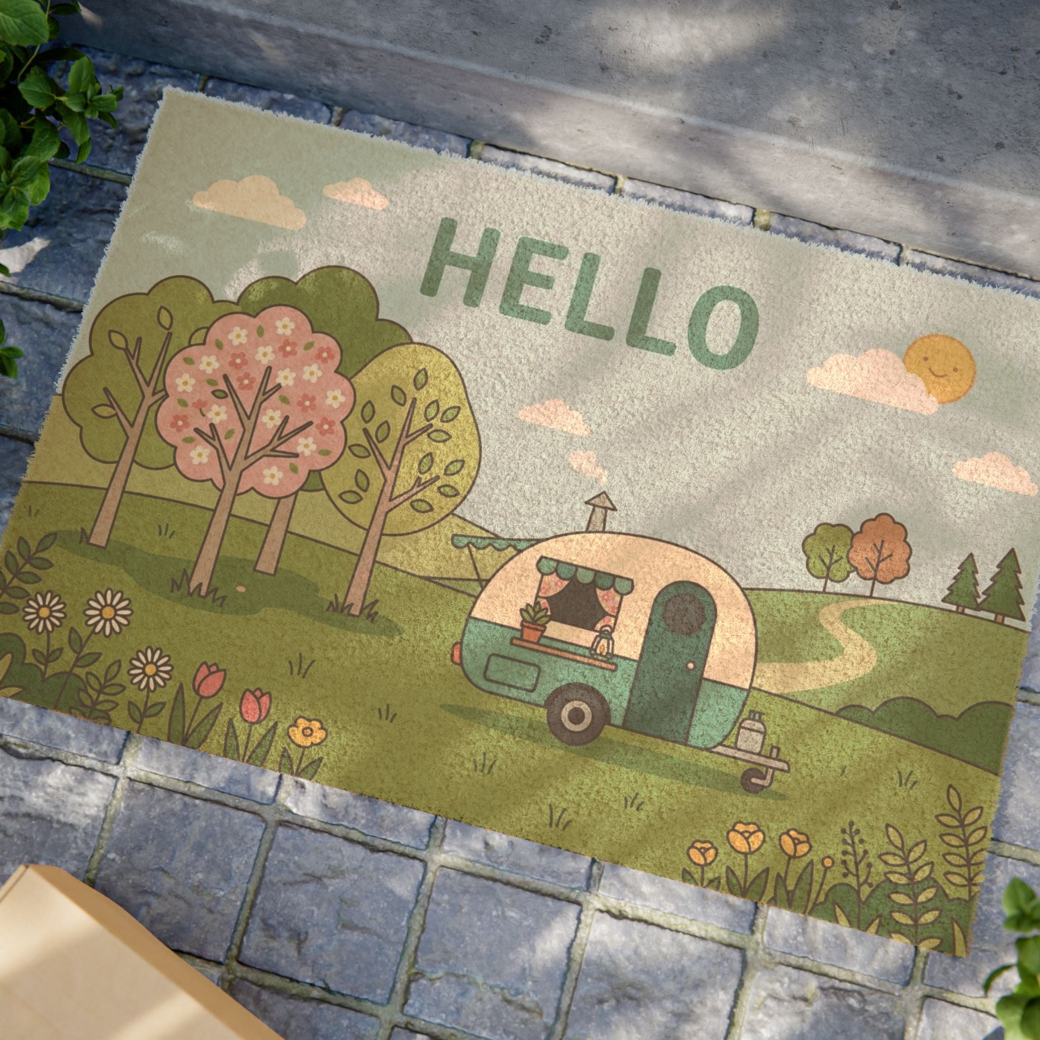 Hello Spring Vintage Camper Mat