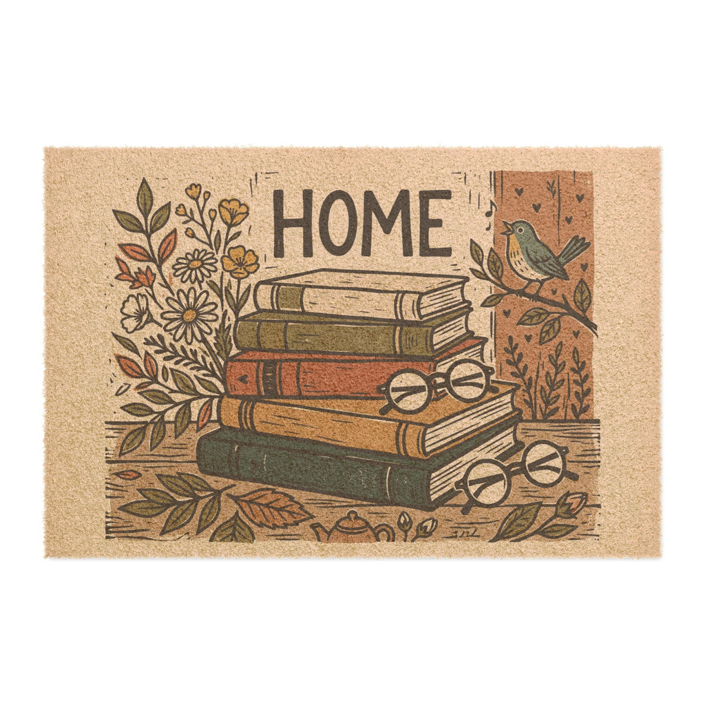 Cozy Bookworm Spring Linocut Home Art