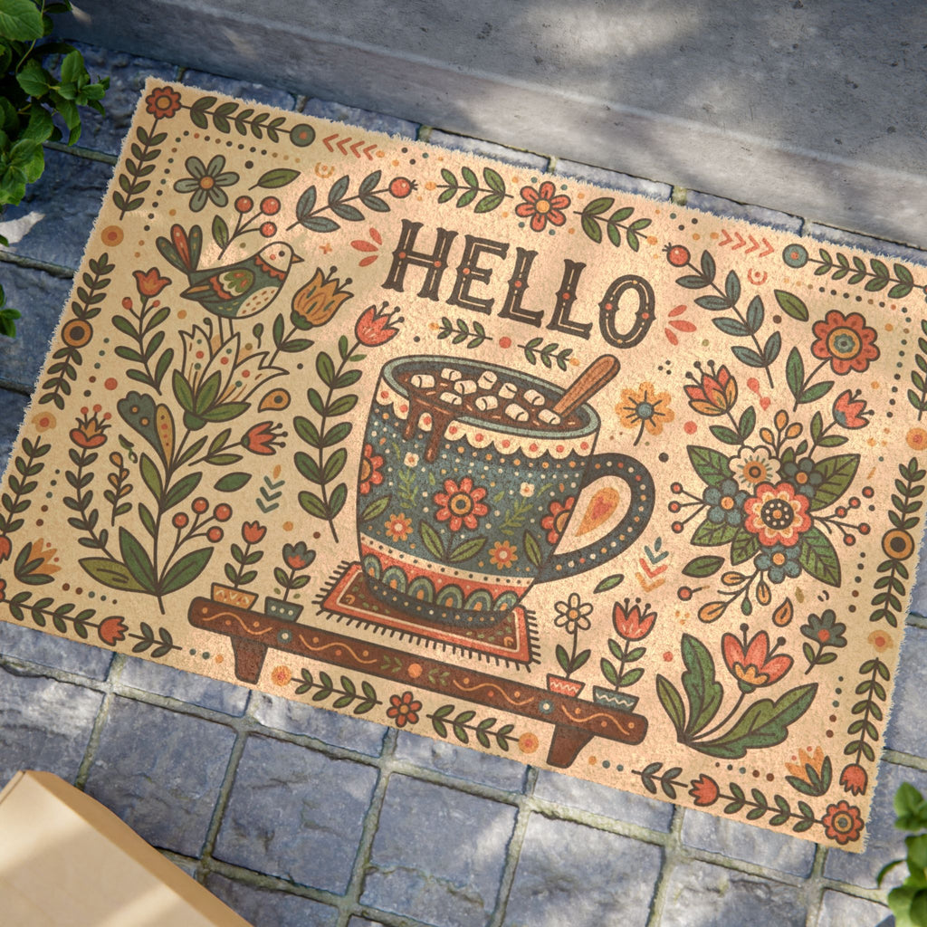 Cozy Scandinavian Folk Art Hello Cocoa Print