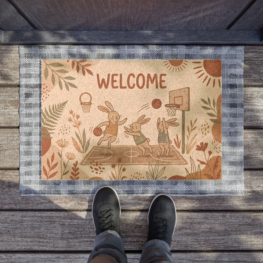 Boho Basketball Bunnies Summer Welcome Mat