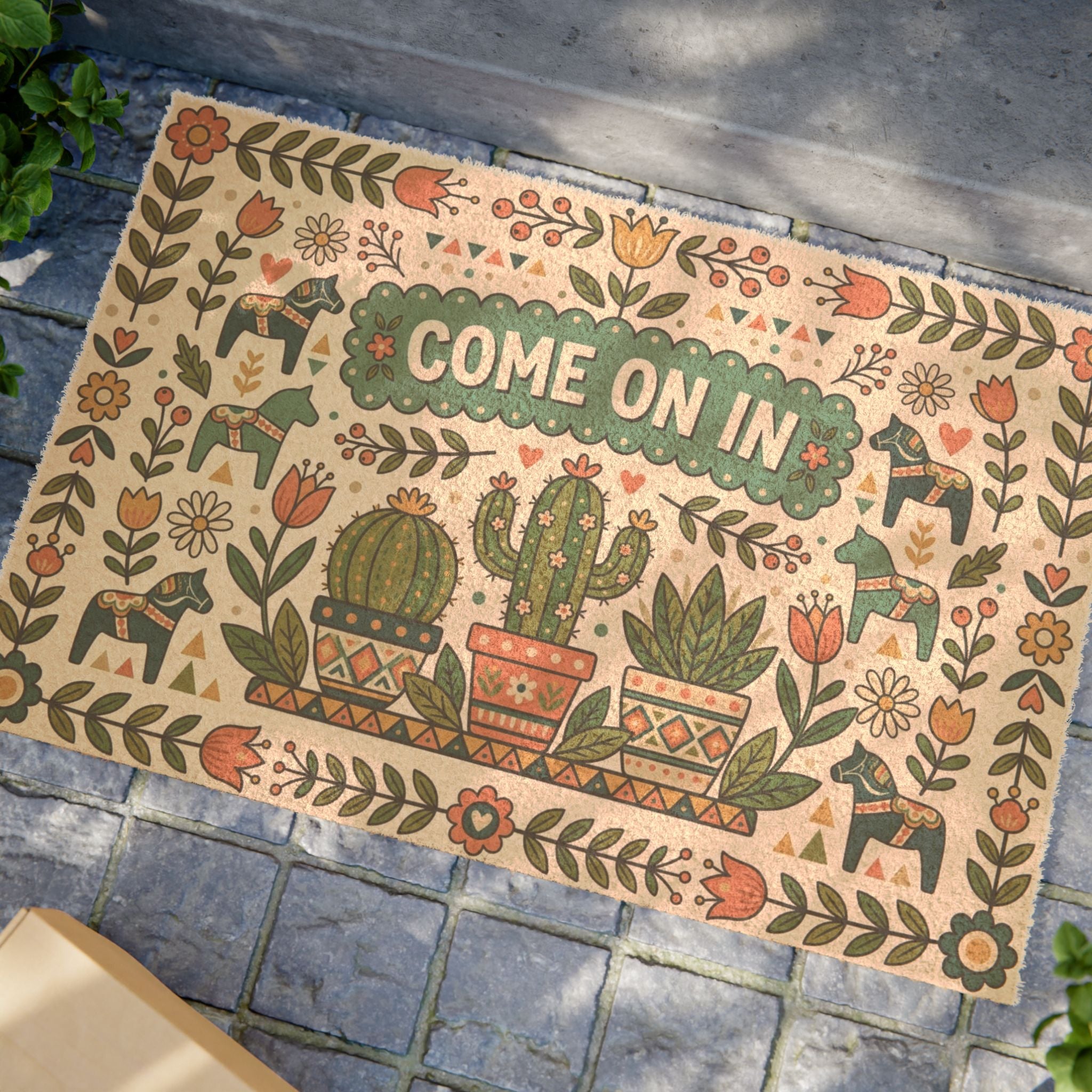 Nordic Folk Desert Cacti Welcome Doormat