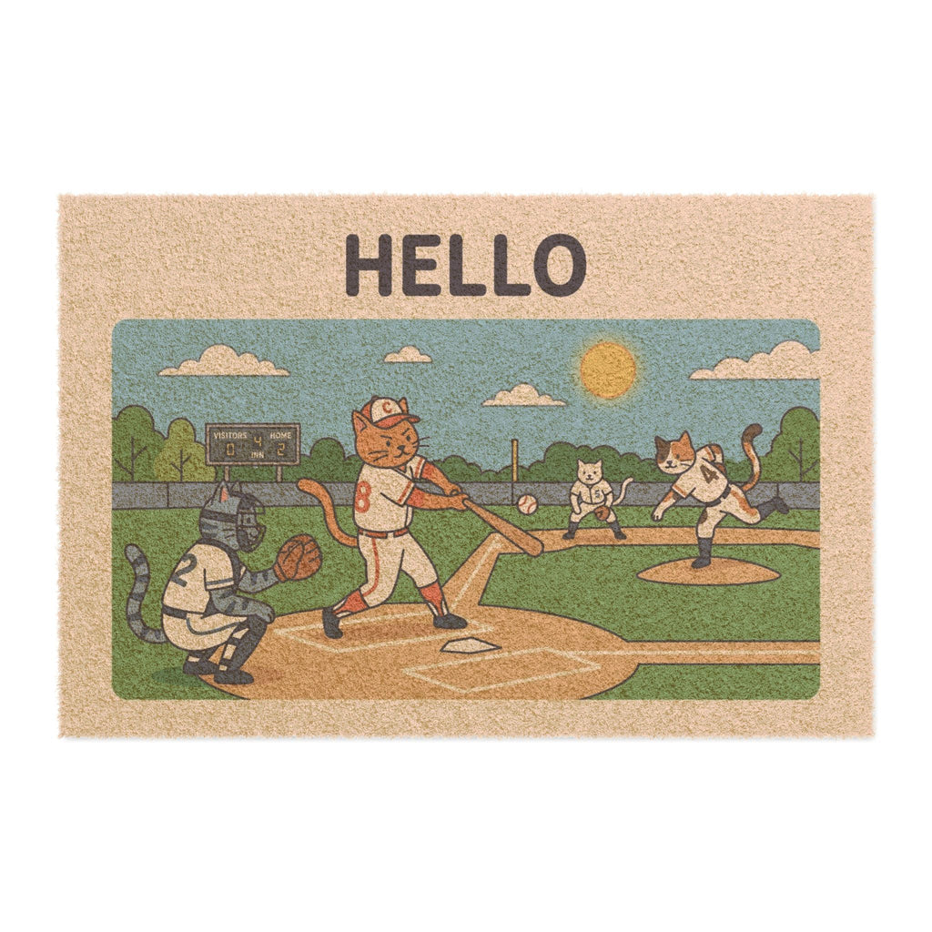 Hello Play Ball Cute Cats Baseball Doormat