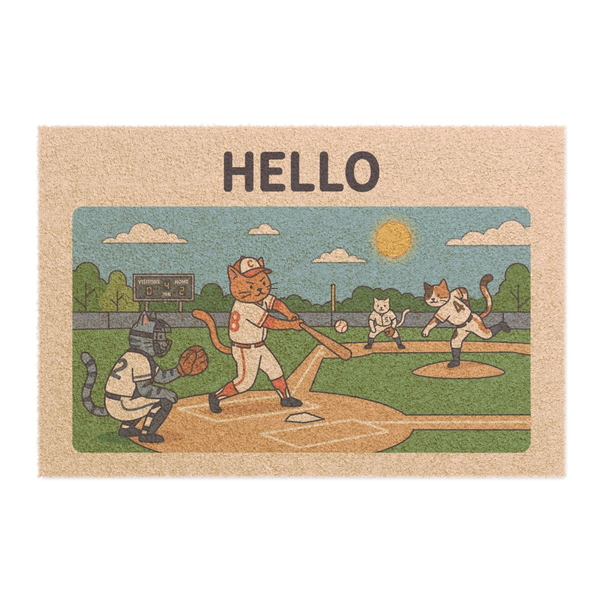 Hello Play Ball Cute Cats Baseball Doormat