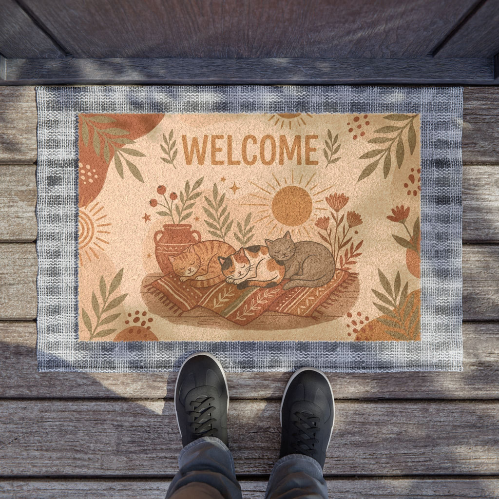 Boho Sun-Drenched Cozy Cats Welcome Doormat