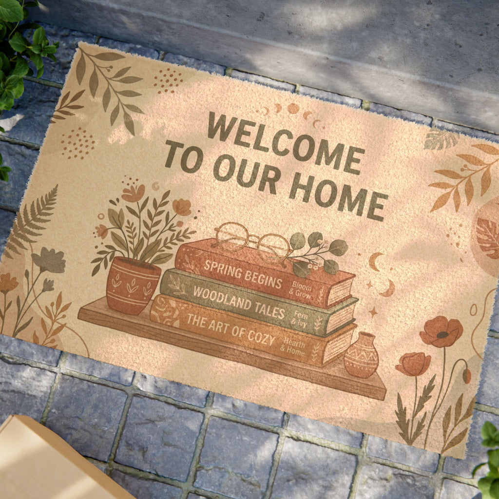 Boho Cozy Bookstack Botanical Welcome Art
