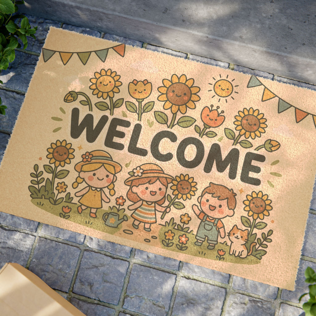 Kawaii Sunflower Friends Welcome Doormat