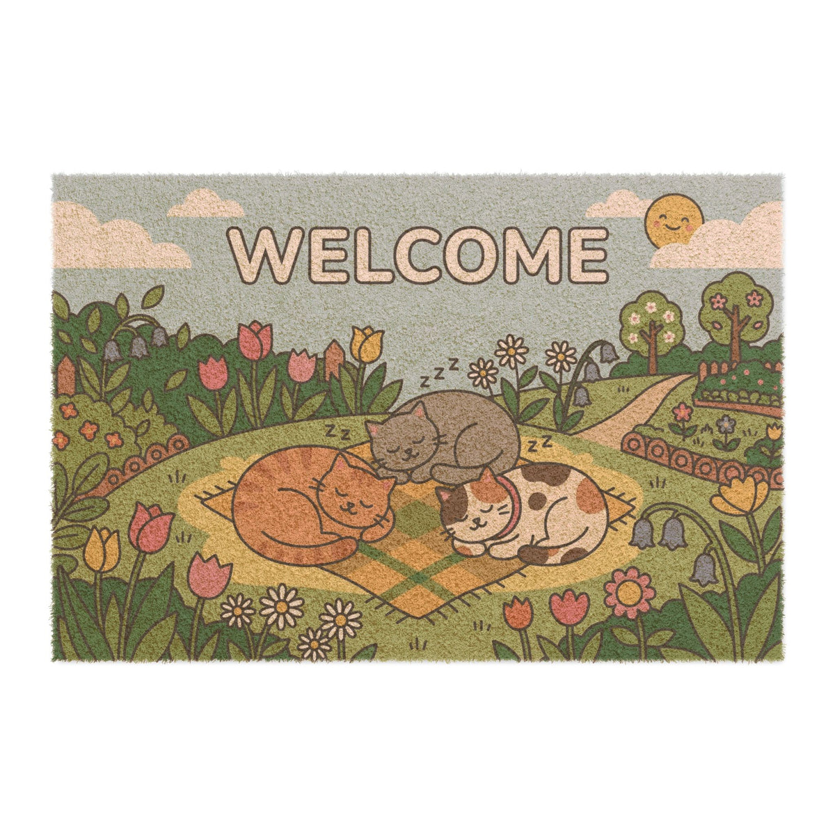 Cozy Garden Kitties Welcome Doormat
