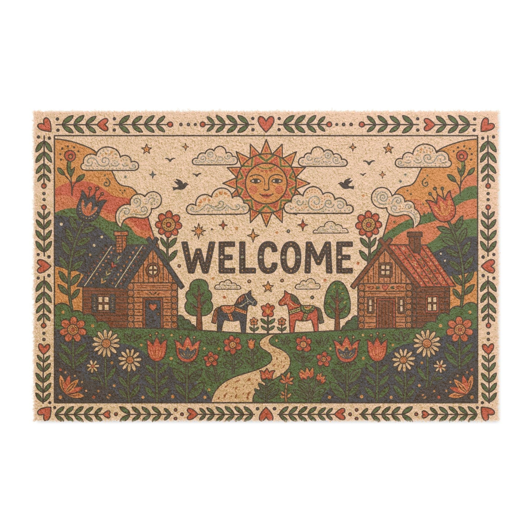 Nordic Summer Dala Horse Welcome Doormat