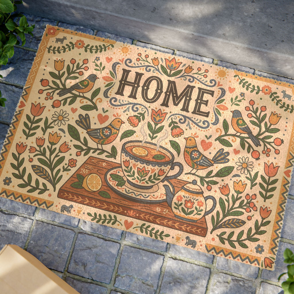 Nordic Folk Art Cozy Tea & Home Doormat