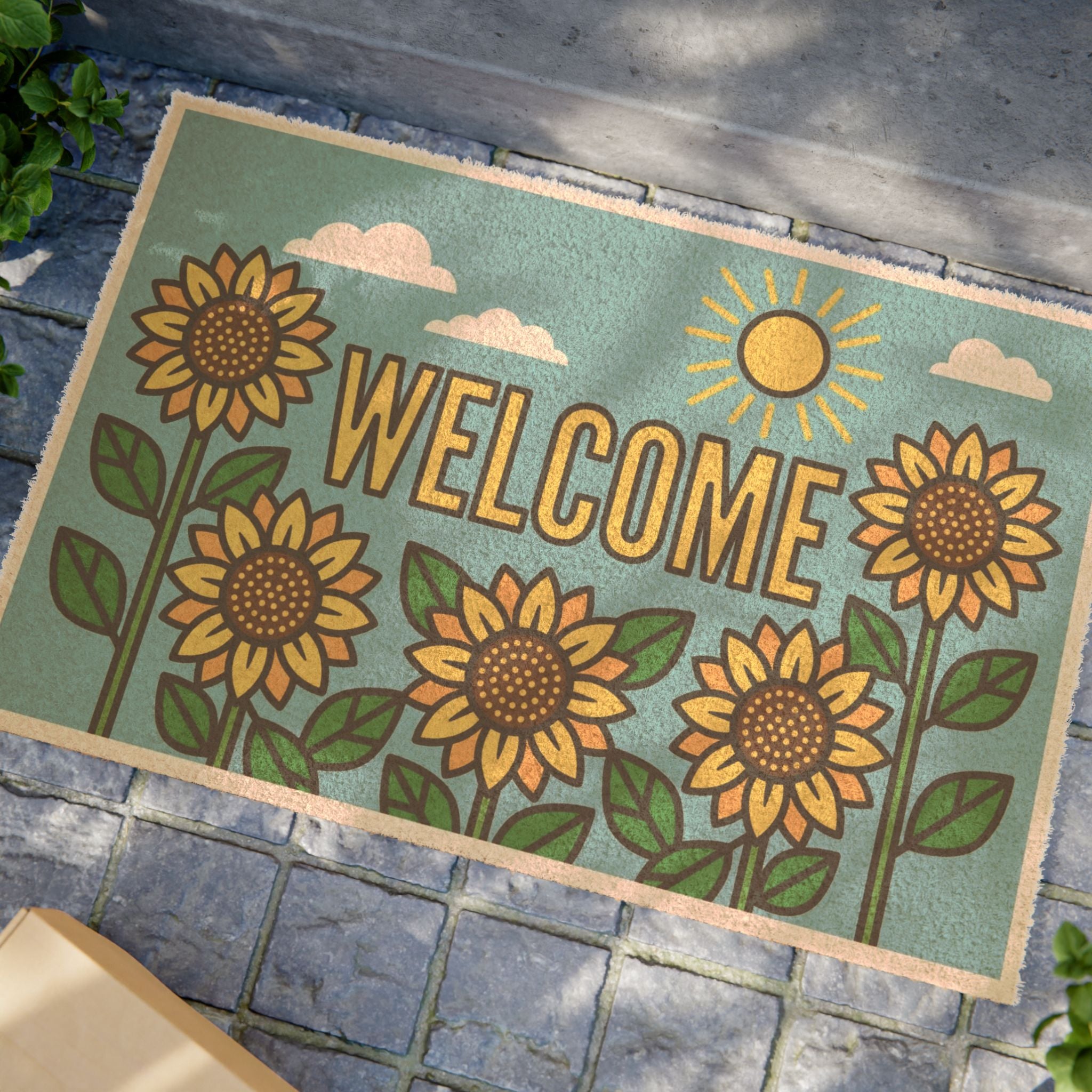 Sunny Retro Sunflower Pop Art Welcome Doormat