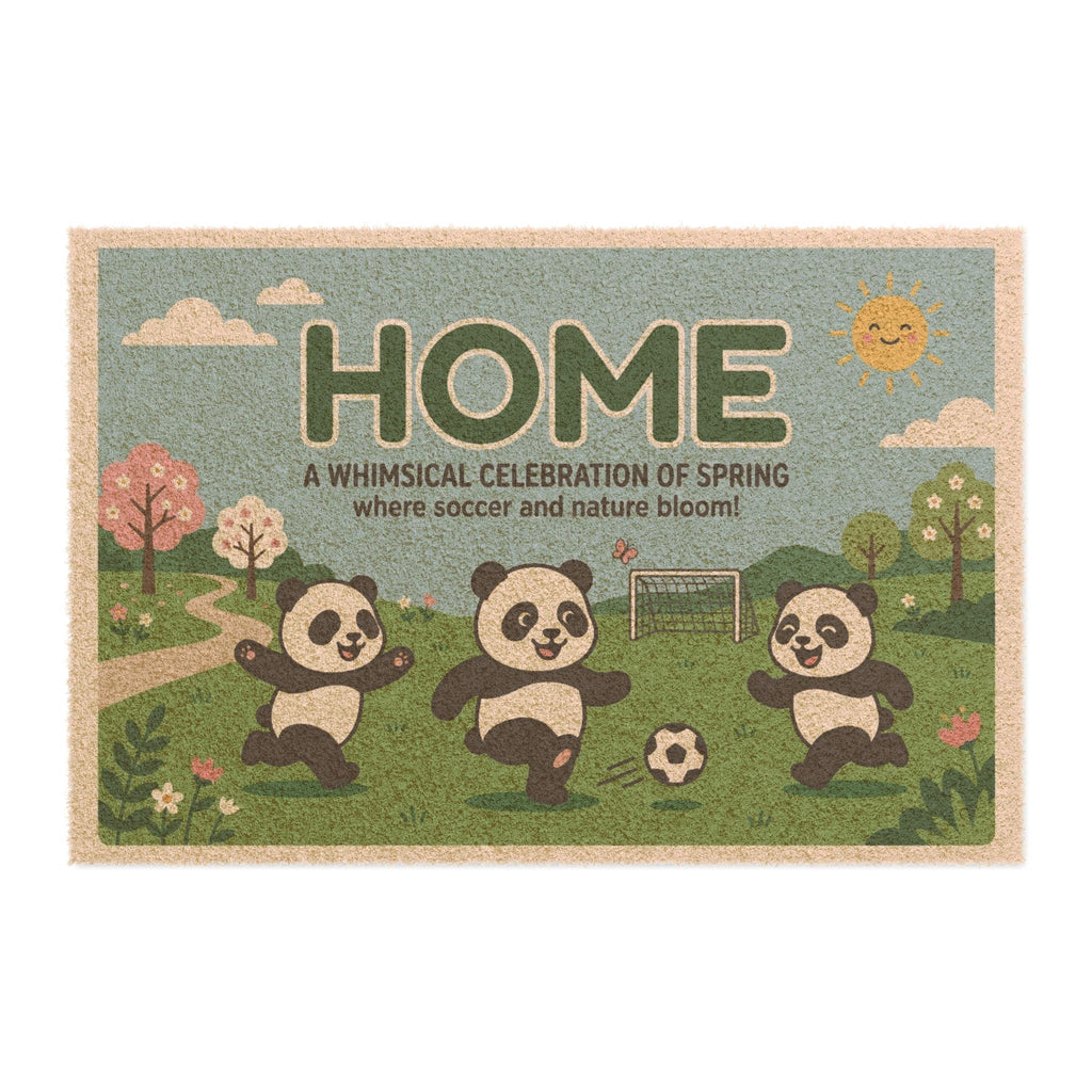 Playful Pandas Spring Soccer Welcome Mat