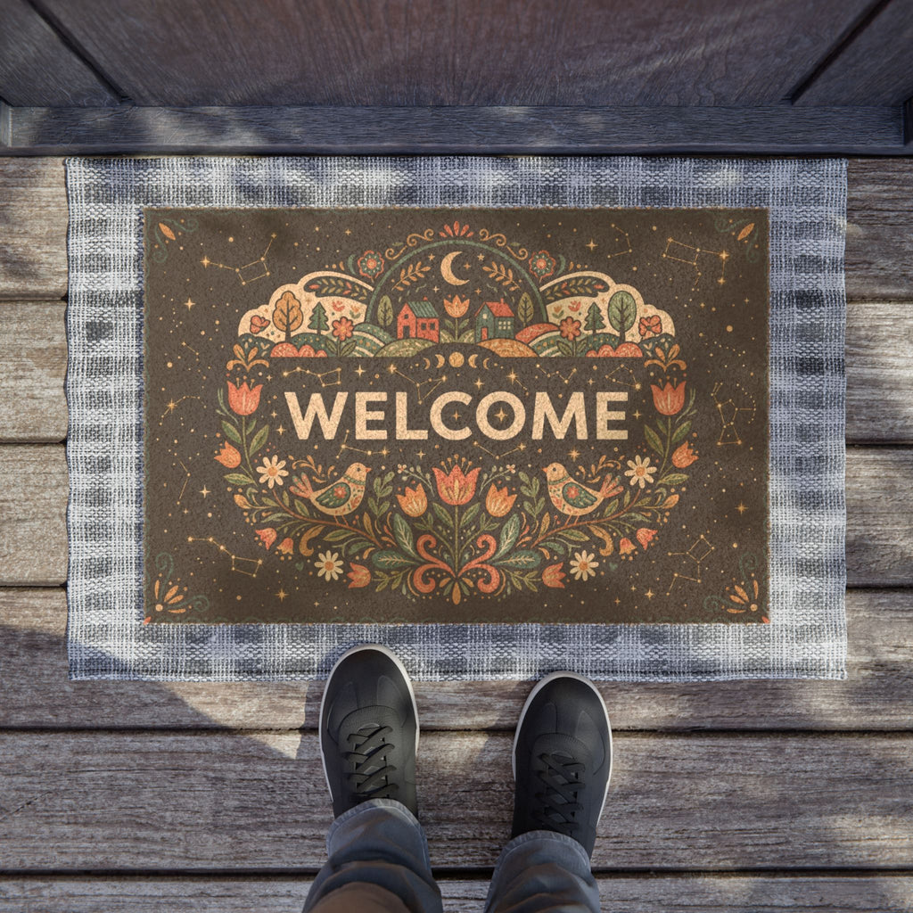 Celestial Folk Art Spring Welcome Mat