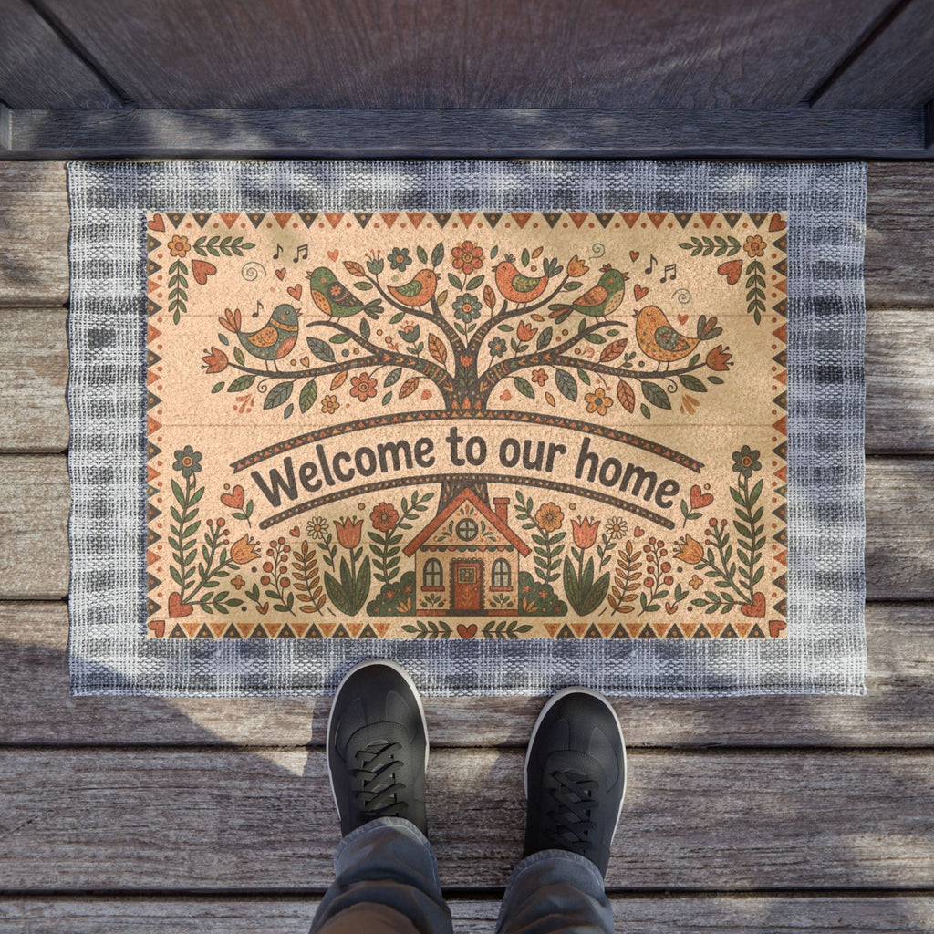 Scandi Folk Art Sweet Songbirds Welcome Doormat