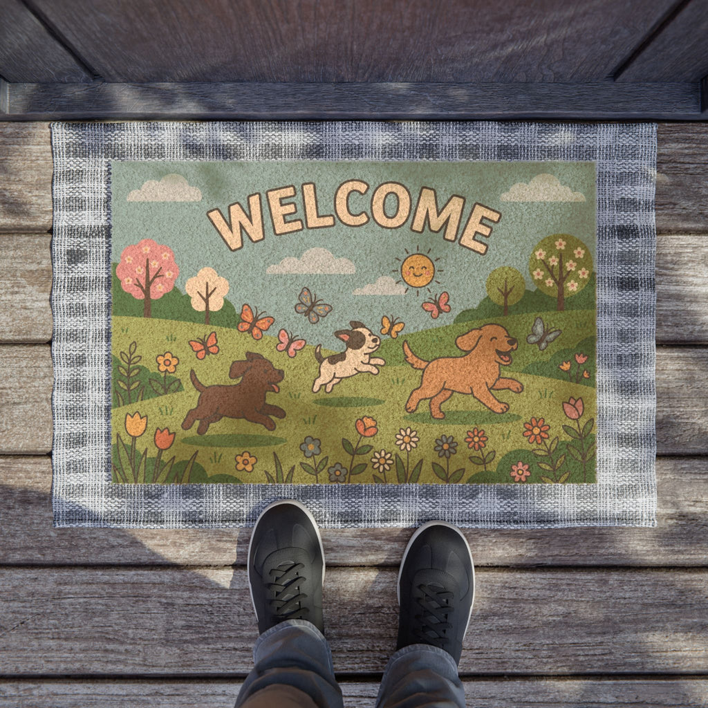 Playful Puppies Spring Welcome Doormat