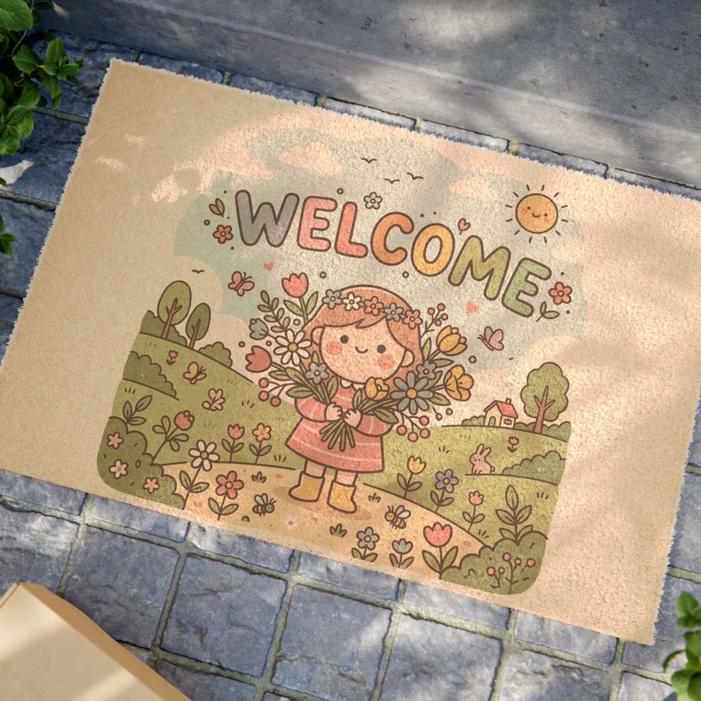 Kawaii Wildflower Girl Spring Welcome Sign