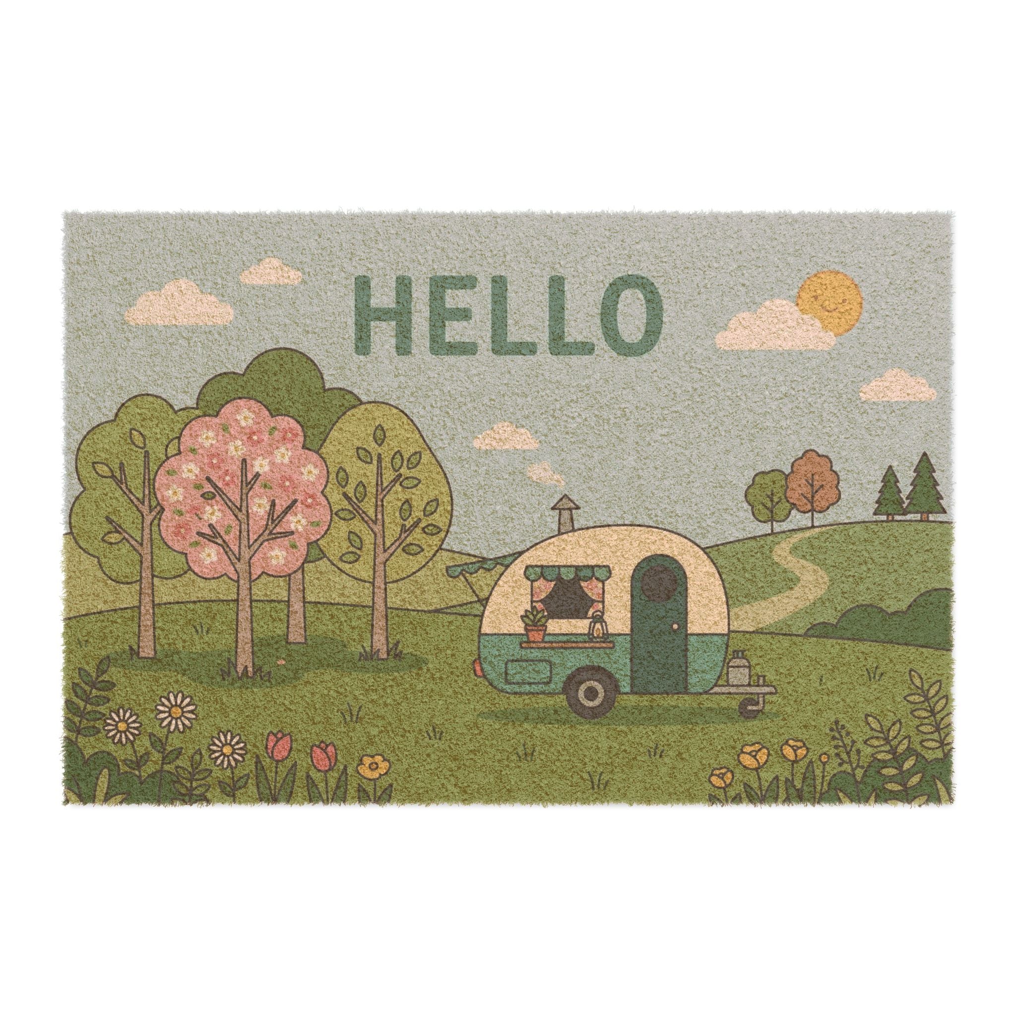 Hello Spring Vintage Camper Mat