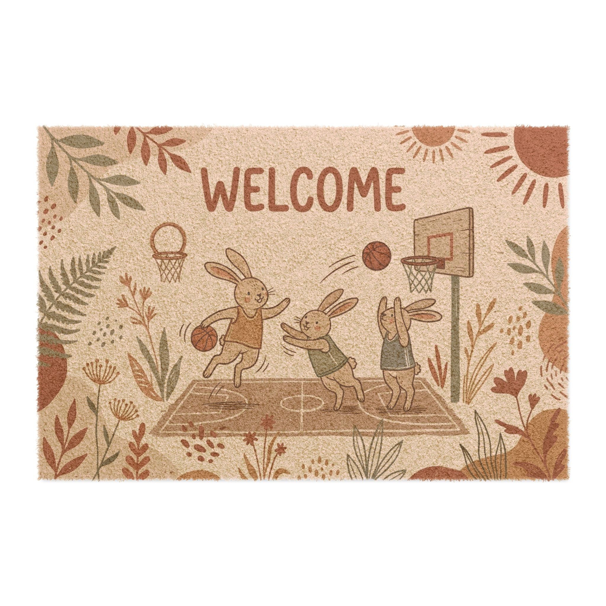 Boho Basketball Bunnies Summer Welcome Mat