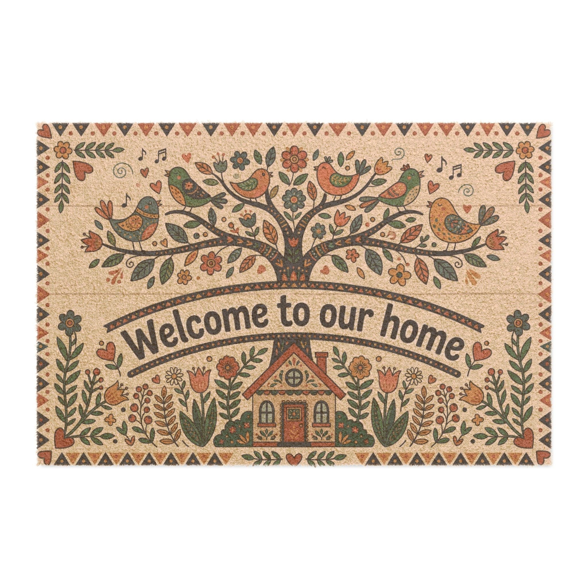 Scandi Folk Art Sweet Songbirds Welcome Doormat