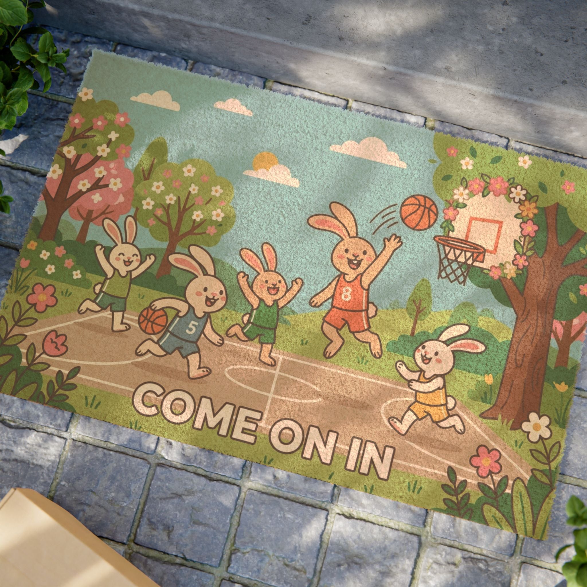 Hoppy Hoops Spring Welcome Doormat
