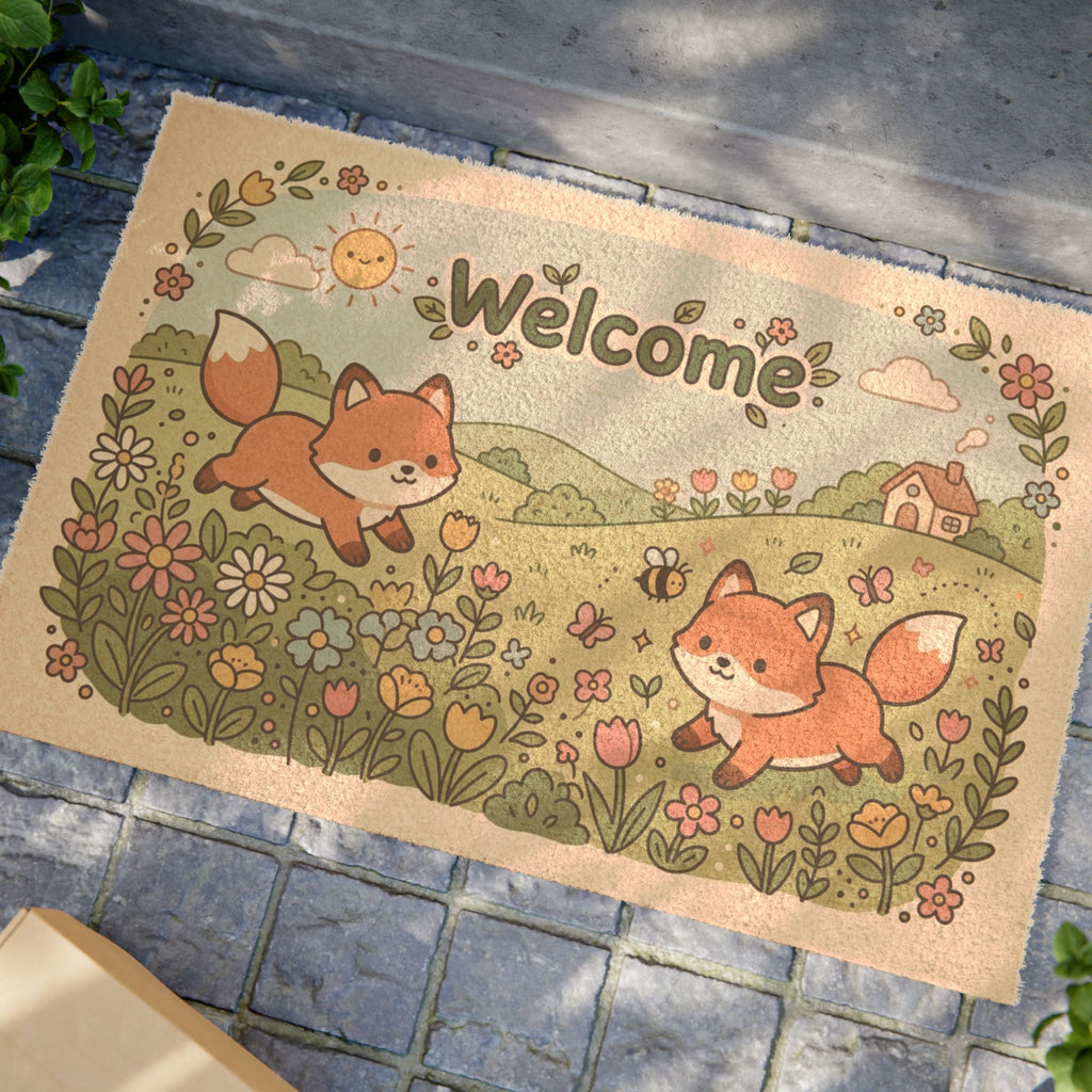 Kawaii Playful Foxes Spring Welcome Doormat