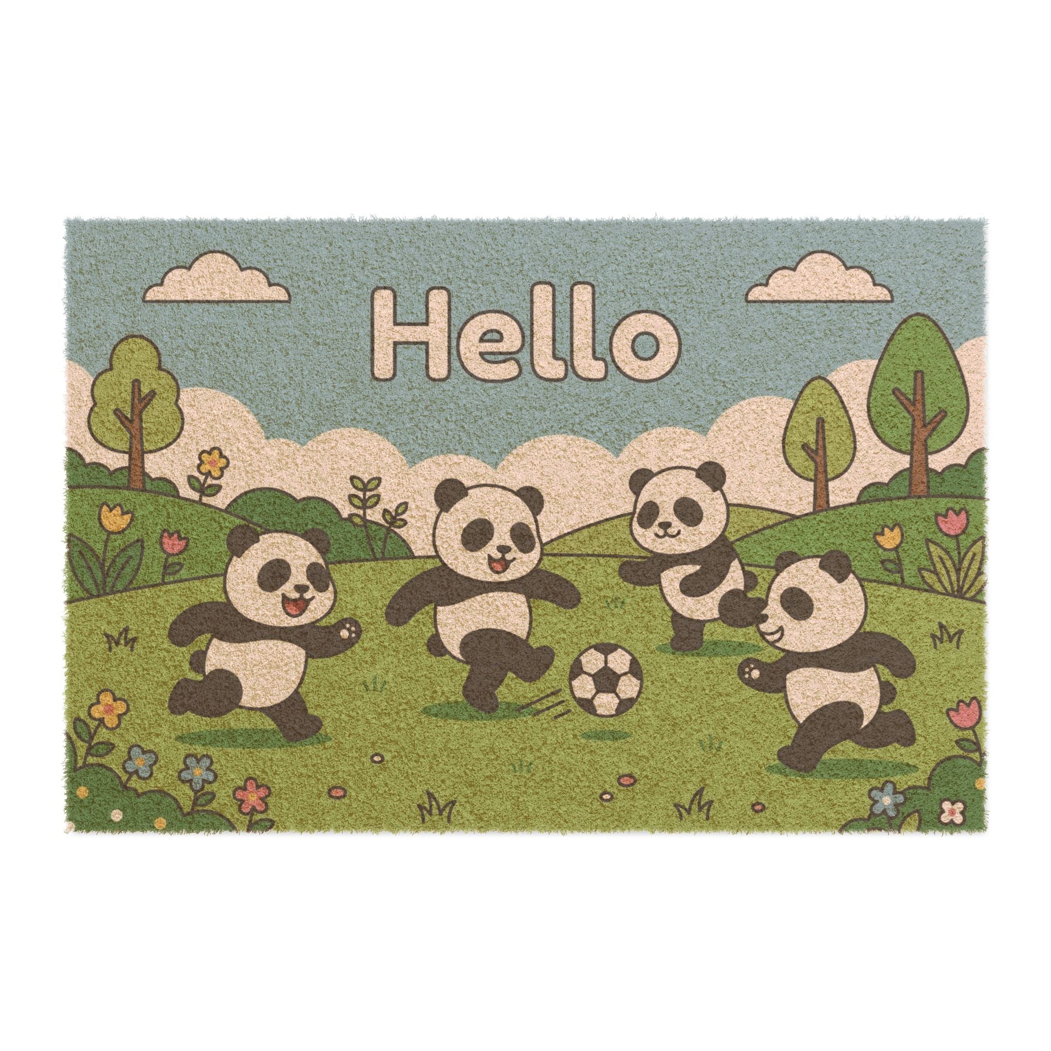 Playful Pandas Soccer Spring Doormat