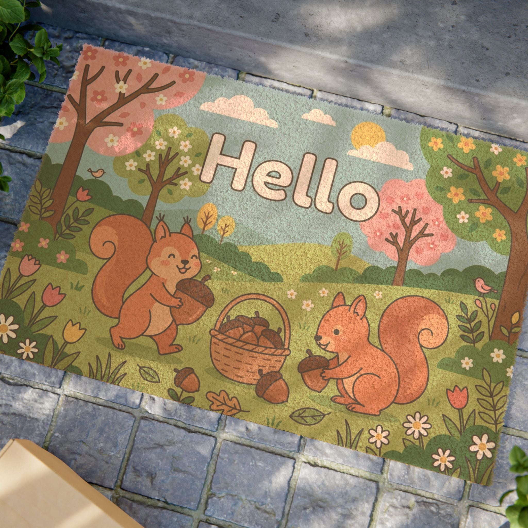 Nutty Squirrels Spring Welcome Doormat