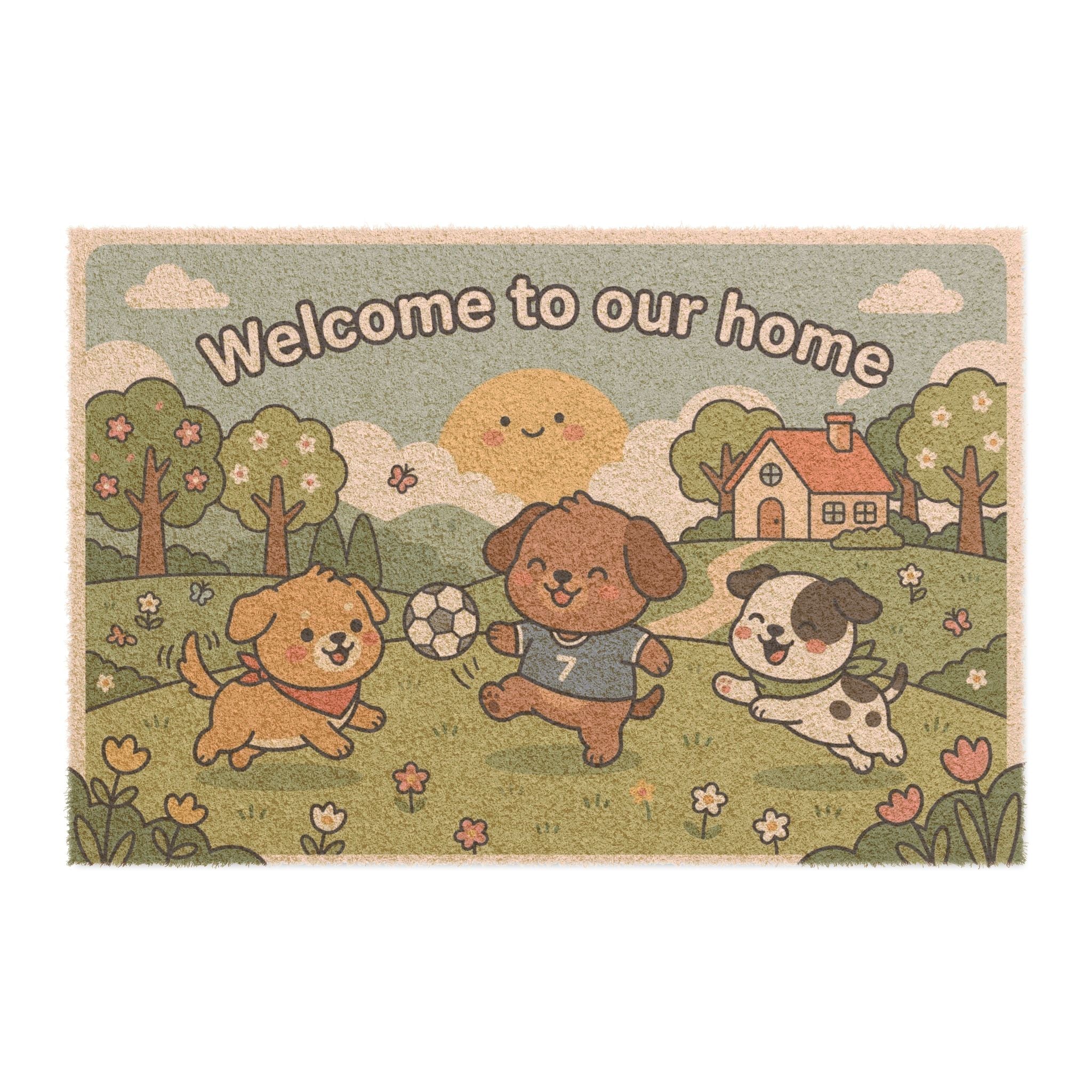 Kawaii Playful Pups Soccer Welcome Doormat
