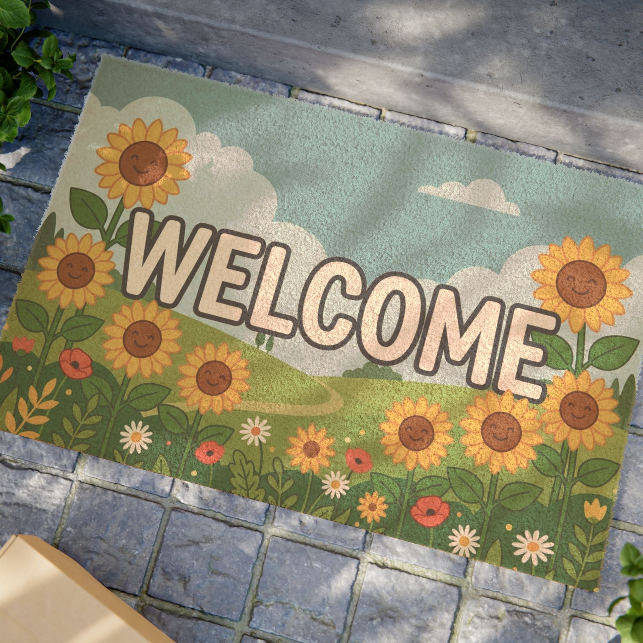 Smiling Sunflowers Welcome Doormat