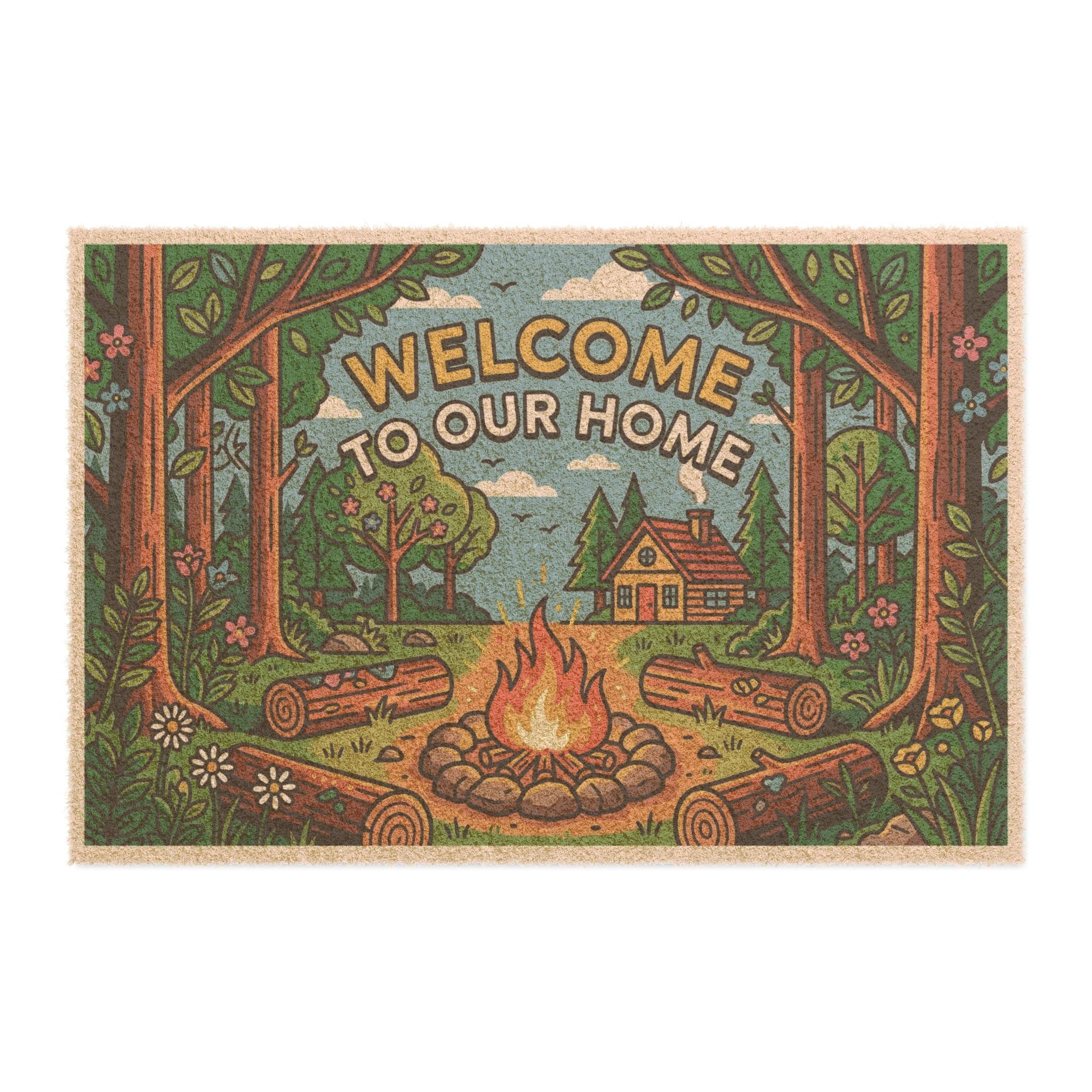 Retro Woodland Campfire Welcome Doormat