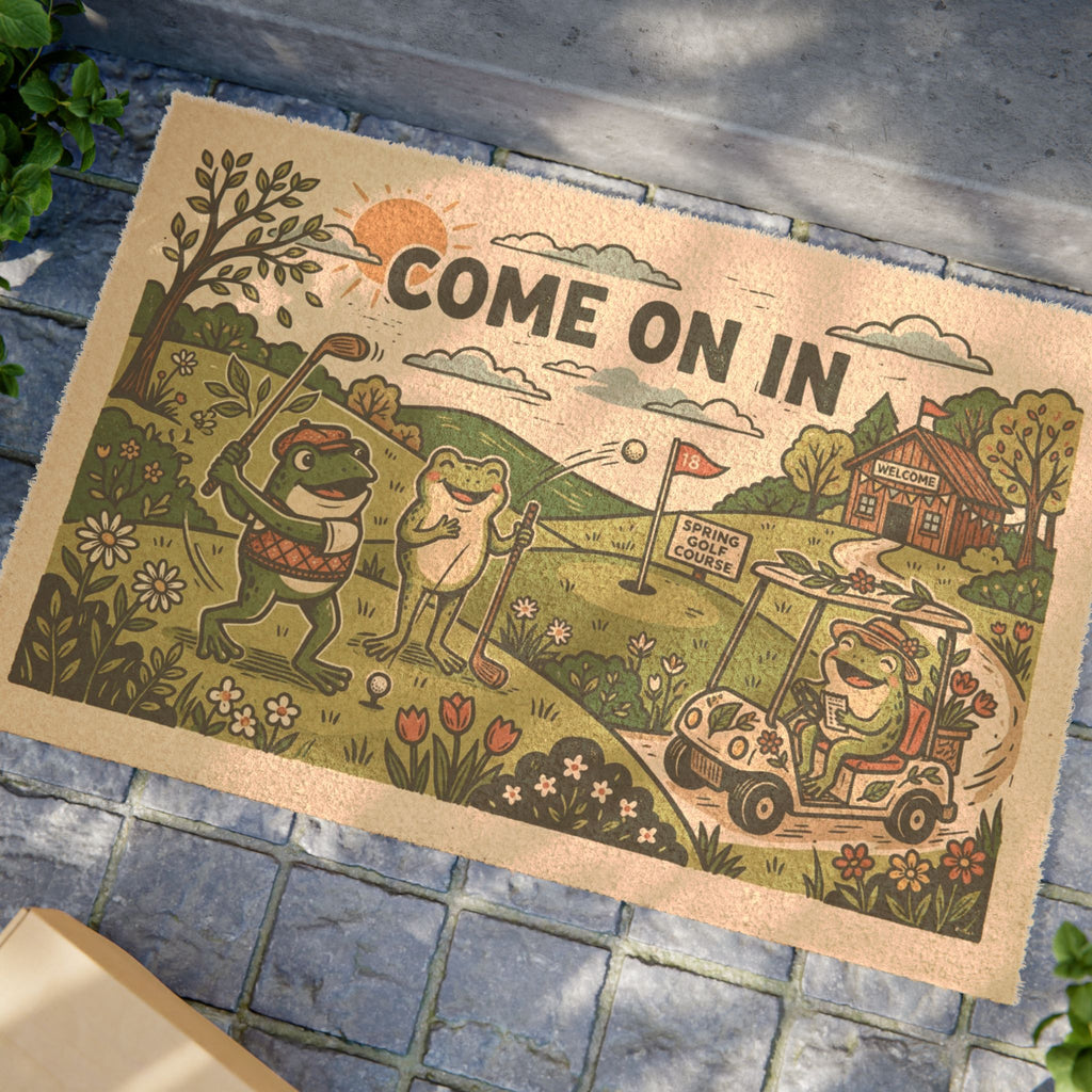 Retro Froggy Golf Club Welcome Mat