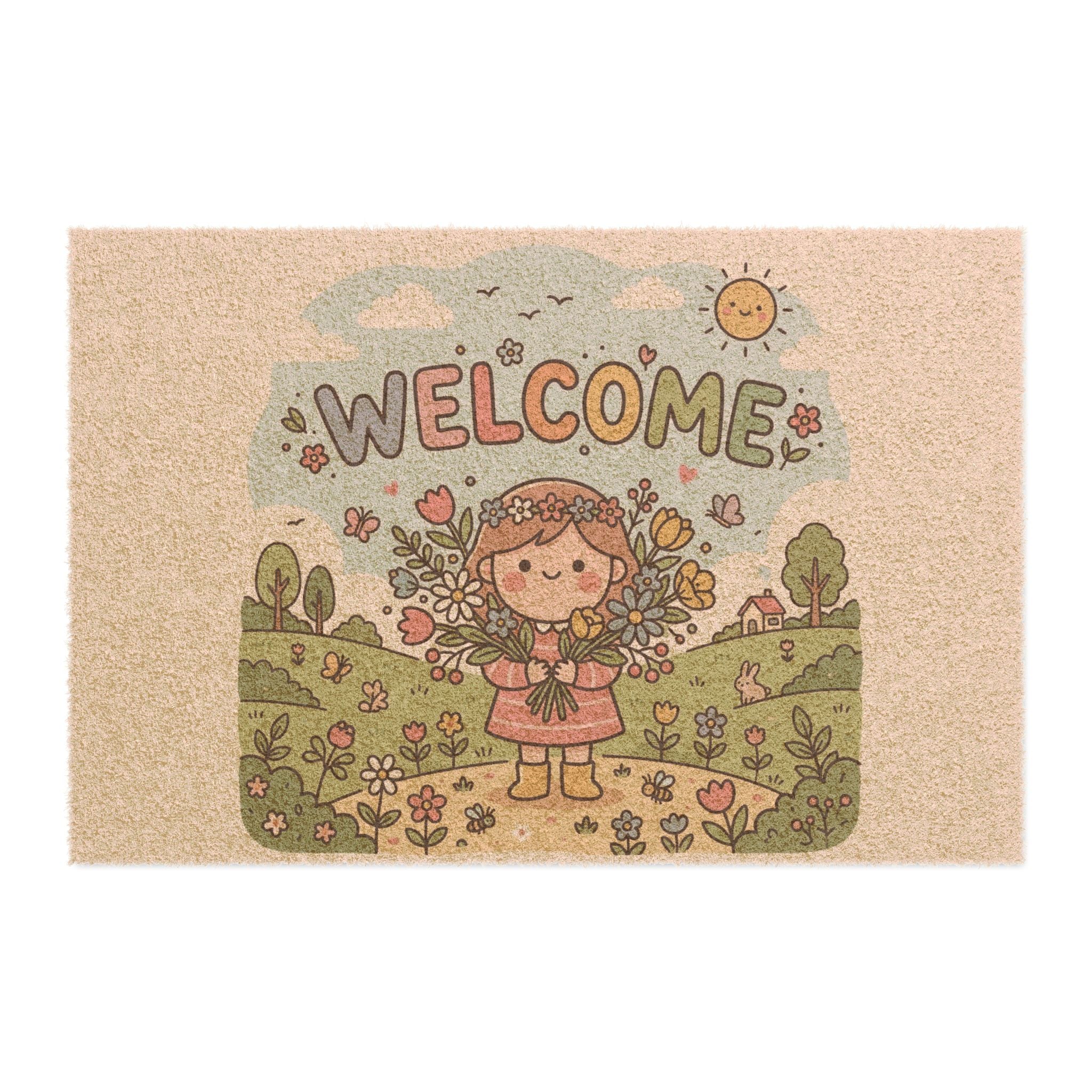 Kawaii Wildflower Girl Spring Welcome Sign