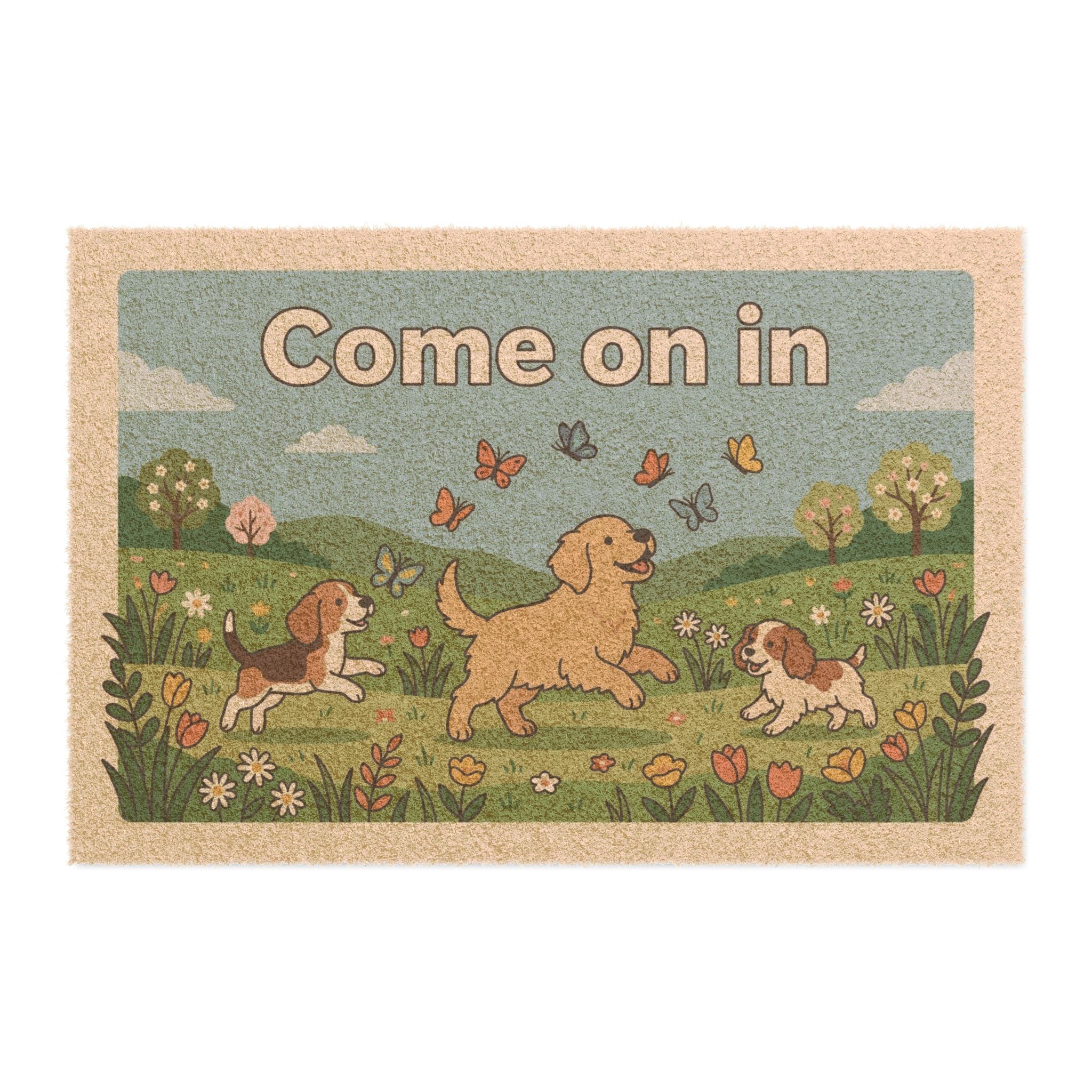 Playful Puppies Spring Welcome Doormat