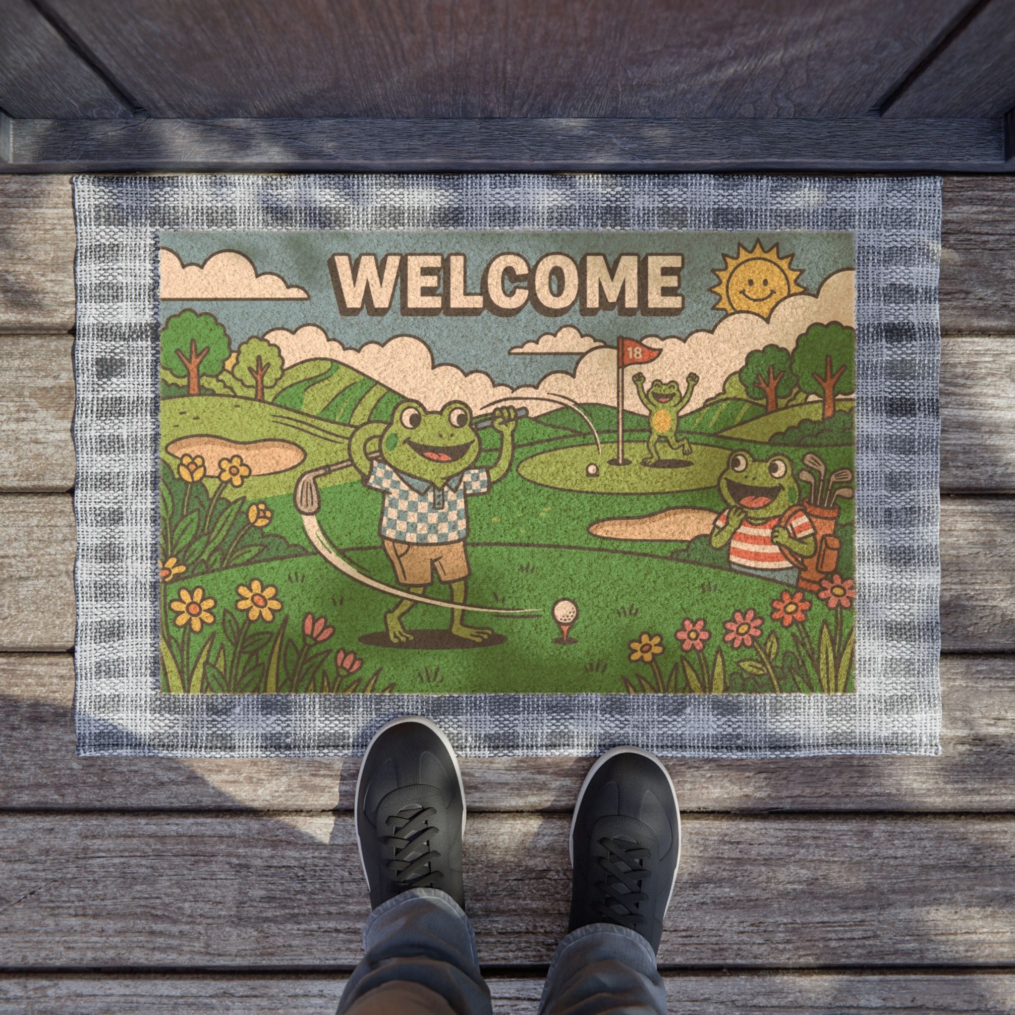 Retro Froggy Fairway Welcome Doormat